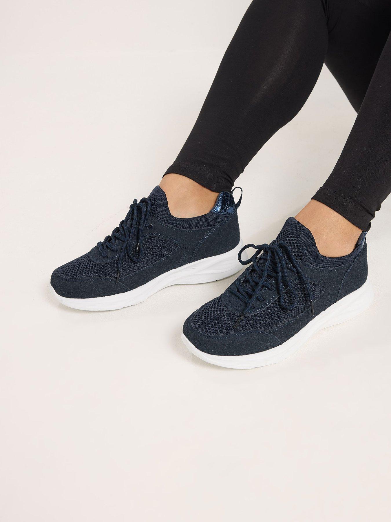 Image 4 of 4 of Yours Curve Extra Wide Fit Knitted Lace Up Trainer - Blue