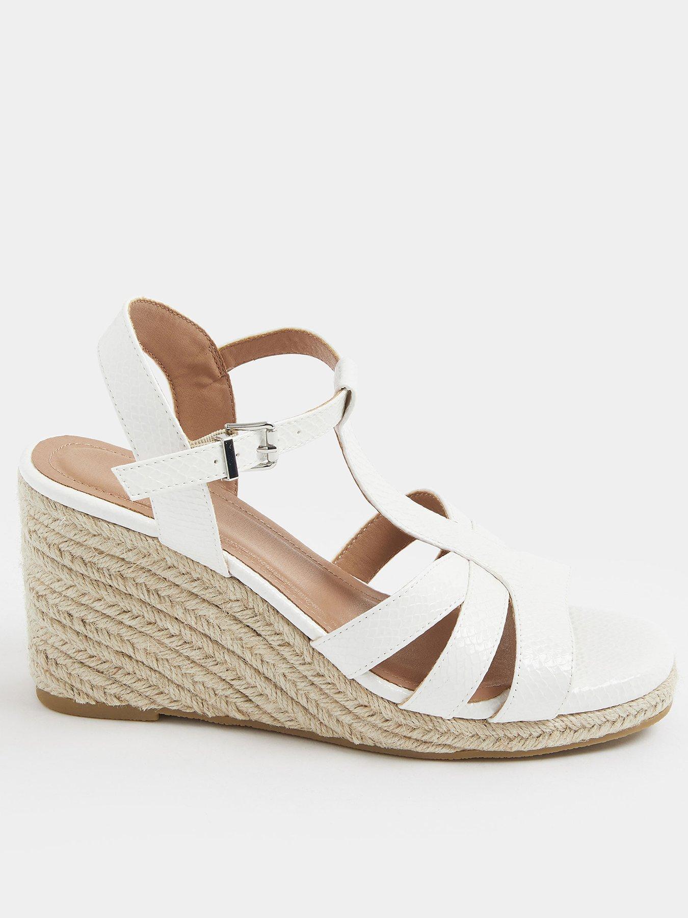 Yours Curve Wide Fit T-Bar Wedges - White