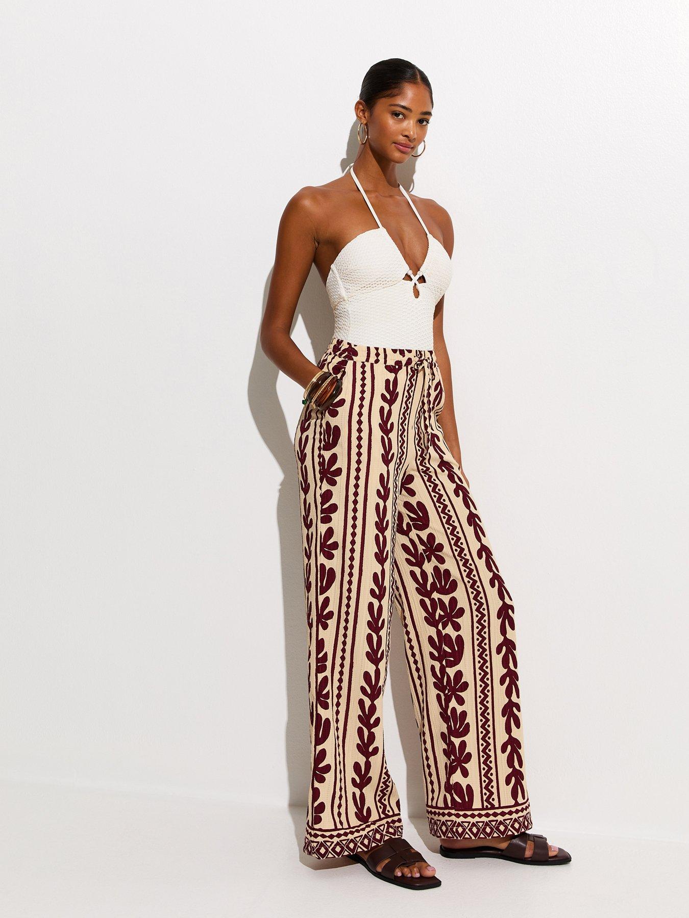 new-look-cactus-print-wide-leg-beach-trousers-brown