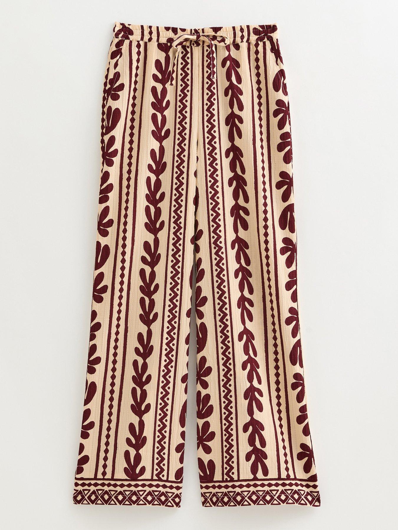 Image 6 of 6 of New Look Cactus Print Wide Leg Beach Trousers - Brown