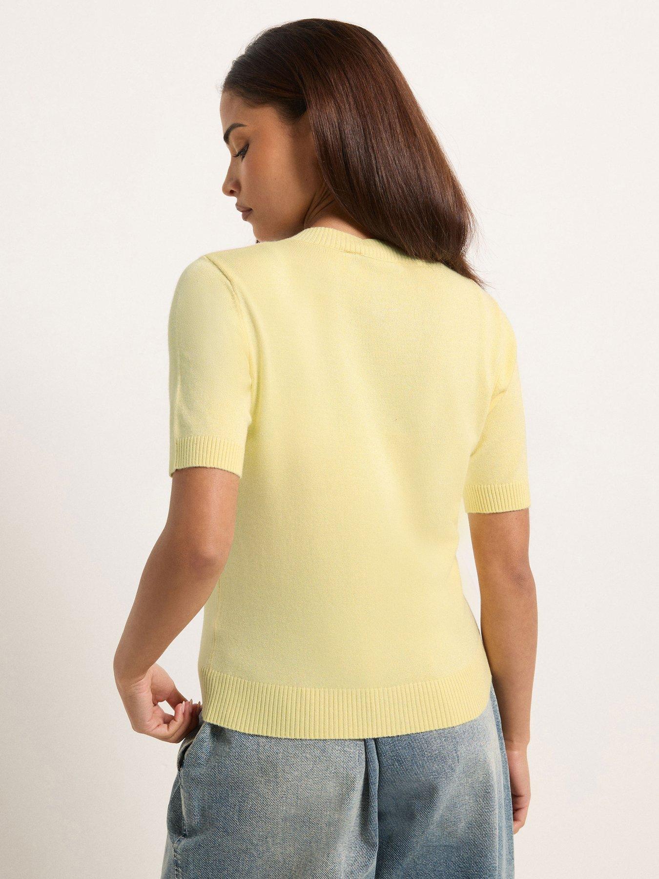 Image 2 of 5 of PixieGirl Petite Argyle Short Sleeve Cardigan - Yellow