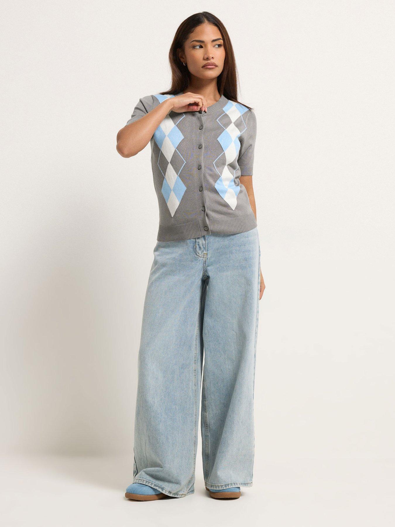 pixiegirl-petite-argyle-short-sleeve-cardigan-greyback