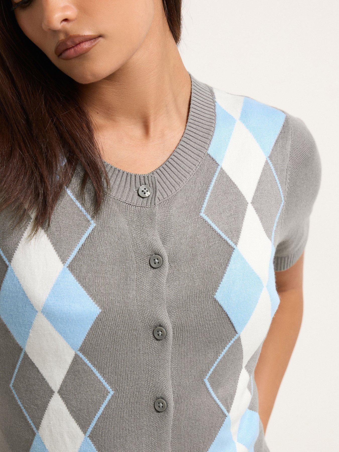 pixiegirl-petite-argyle-short-sleeve-cardigan-greyoutfit