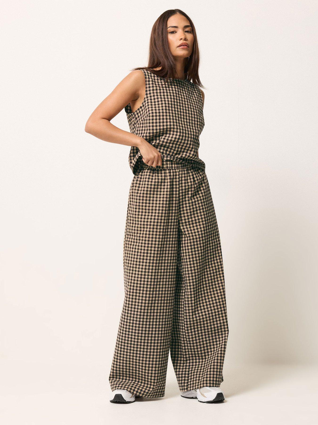 pixiegirl-petite-gingham-wide-leg-trousers-brownback