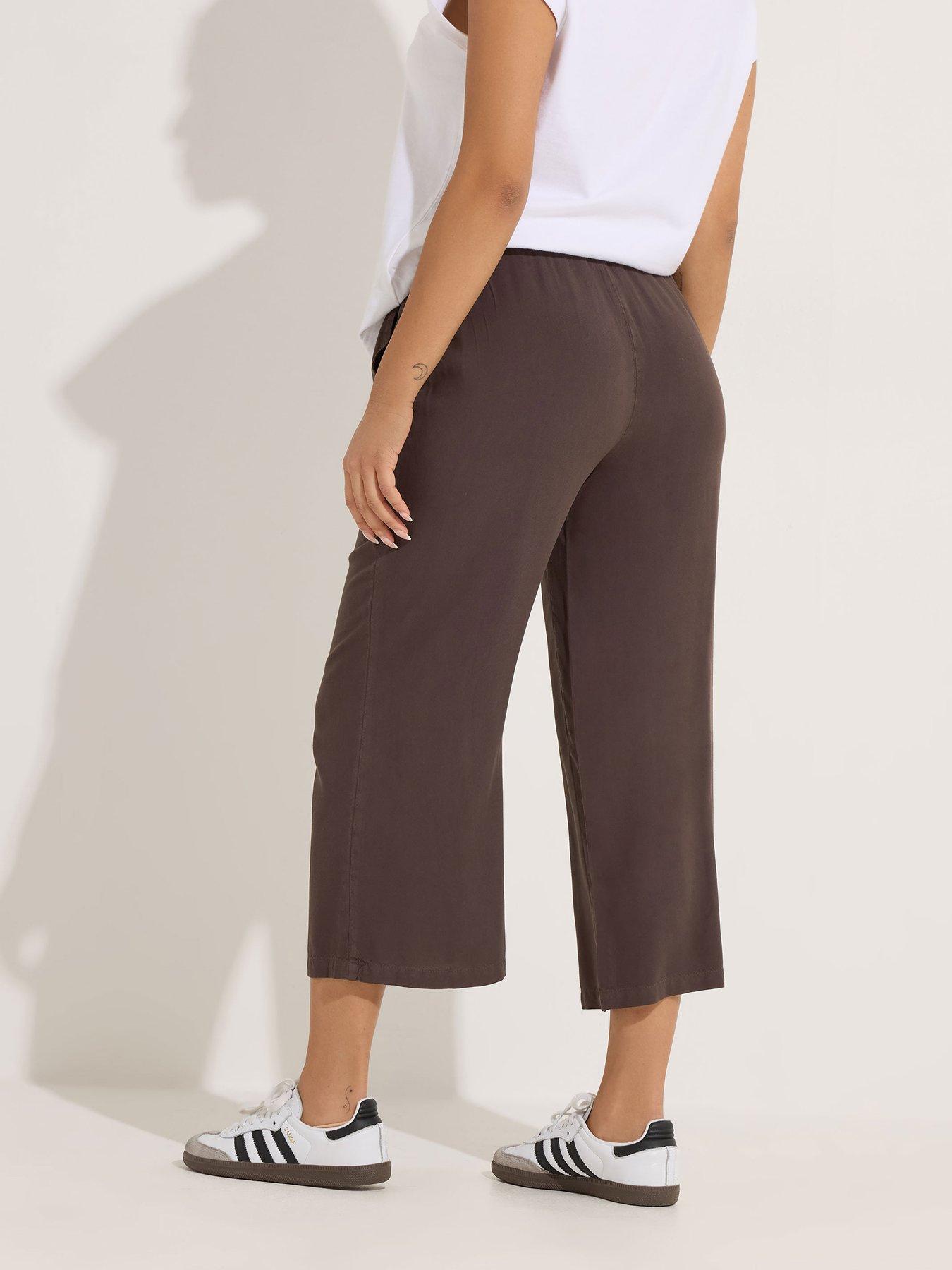 Image 2 of 5 of PixieGirl Petite Acid Wash Wide Leg Crop Trousers - Brown