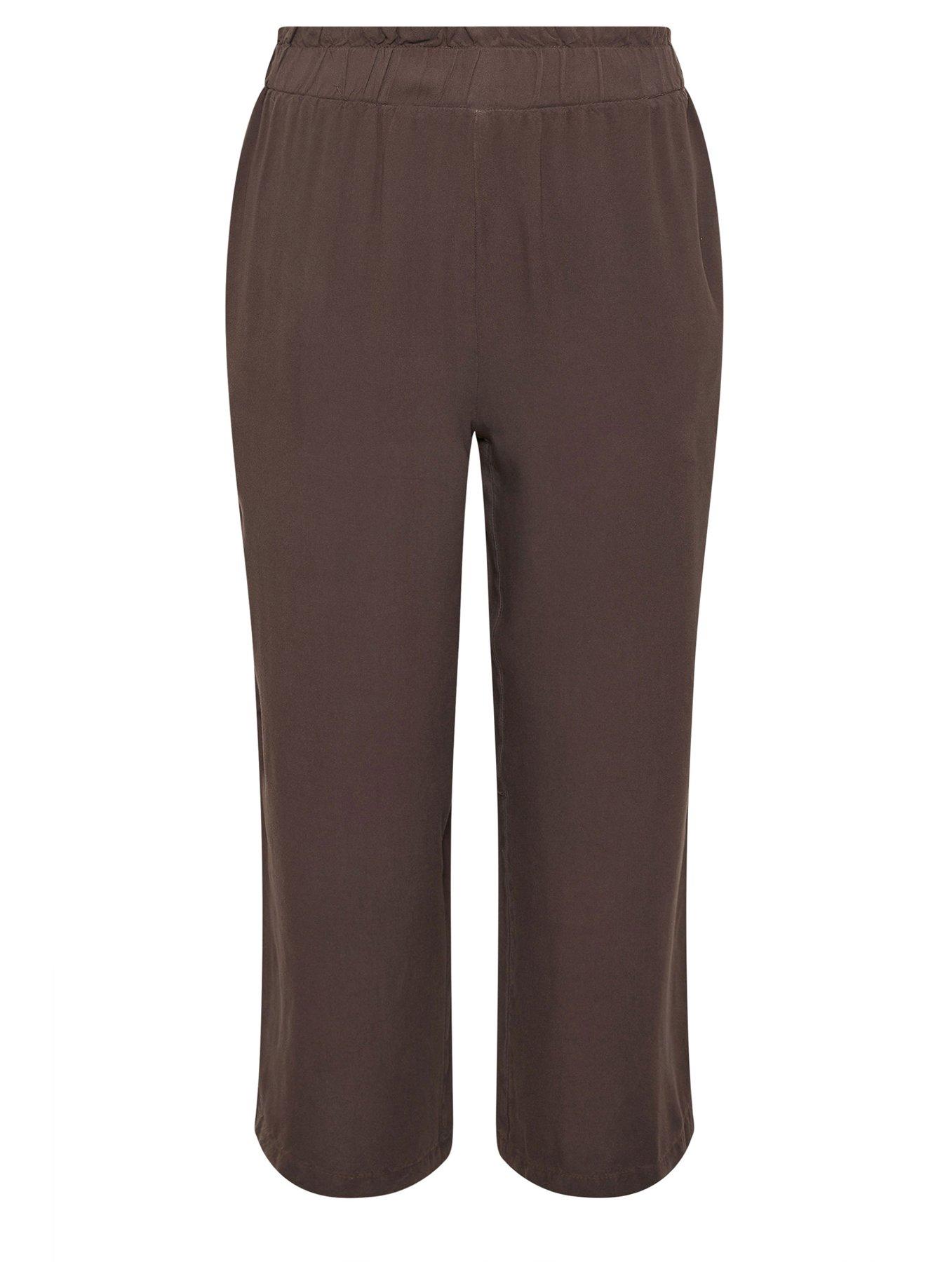 Image 5 of 5 of PixieGirl Petite Acid Wash Wide Leg Crop Trousers - Brown
