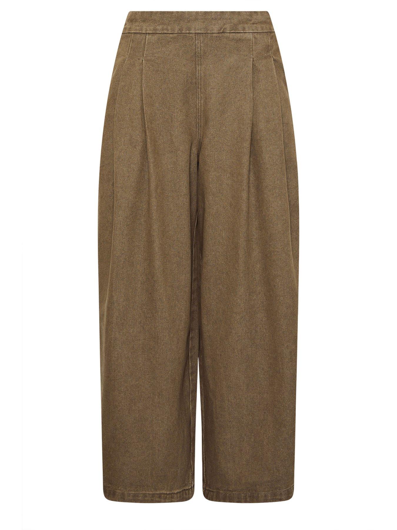 Image 5 of 5 of PixieGirl Petite Pleat Front Wide Leg Jeans - Brown