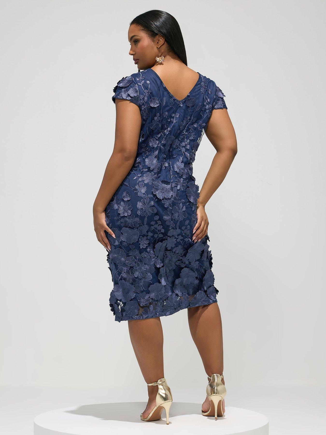 Image 2 of 5 of Yours Curve Multi 3D Floral Shift Dress - Blue