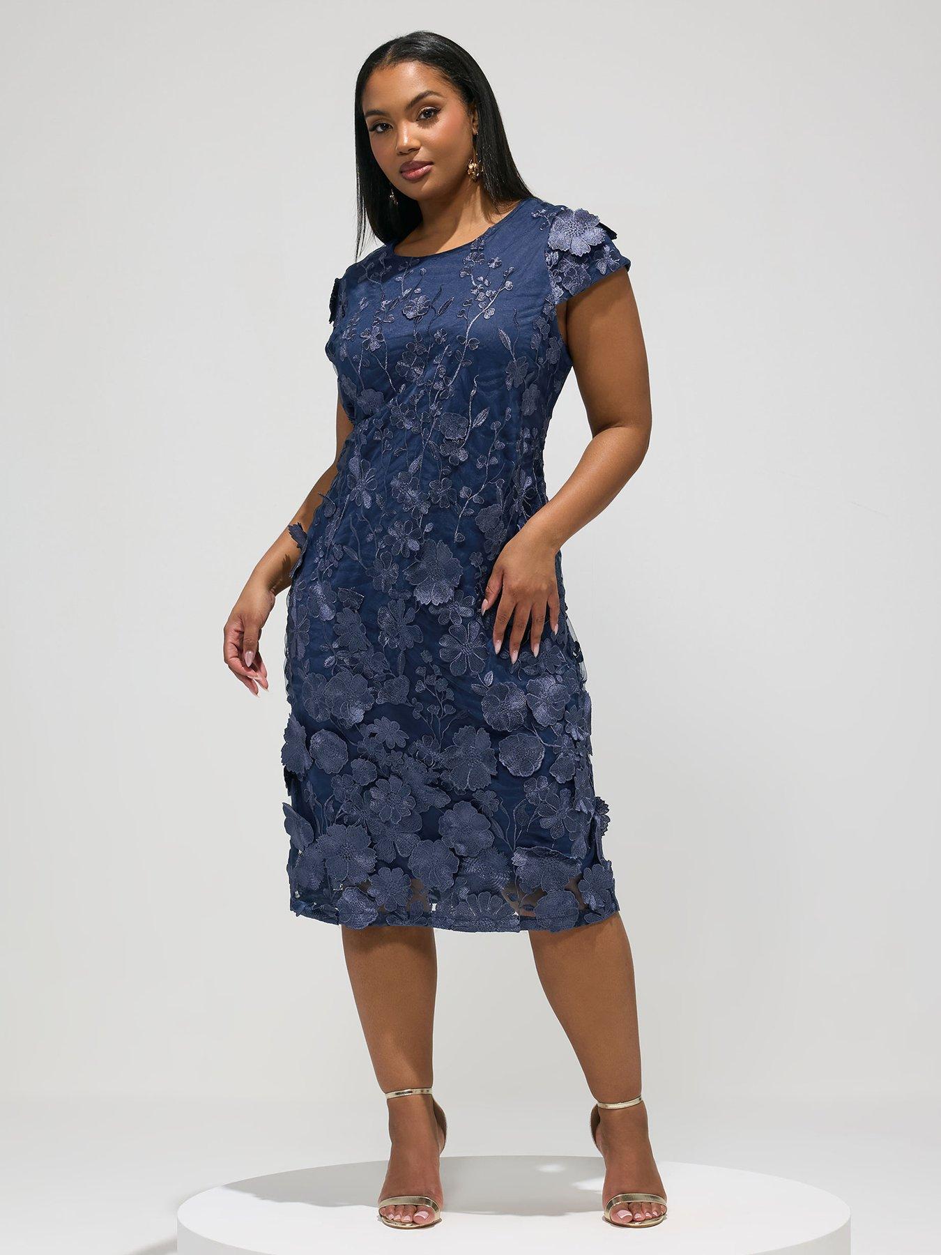 Image 3 of 5 of Yours Curve Multi 3D Floral Shift Dress - Blue