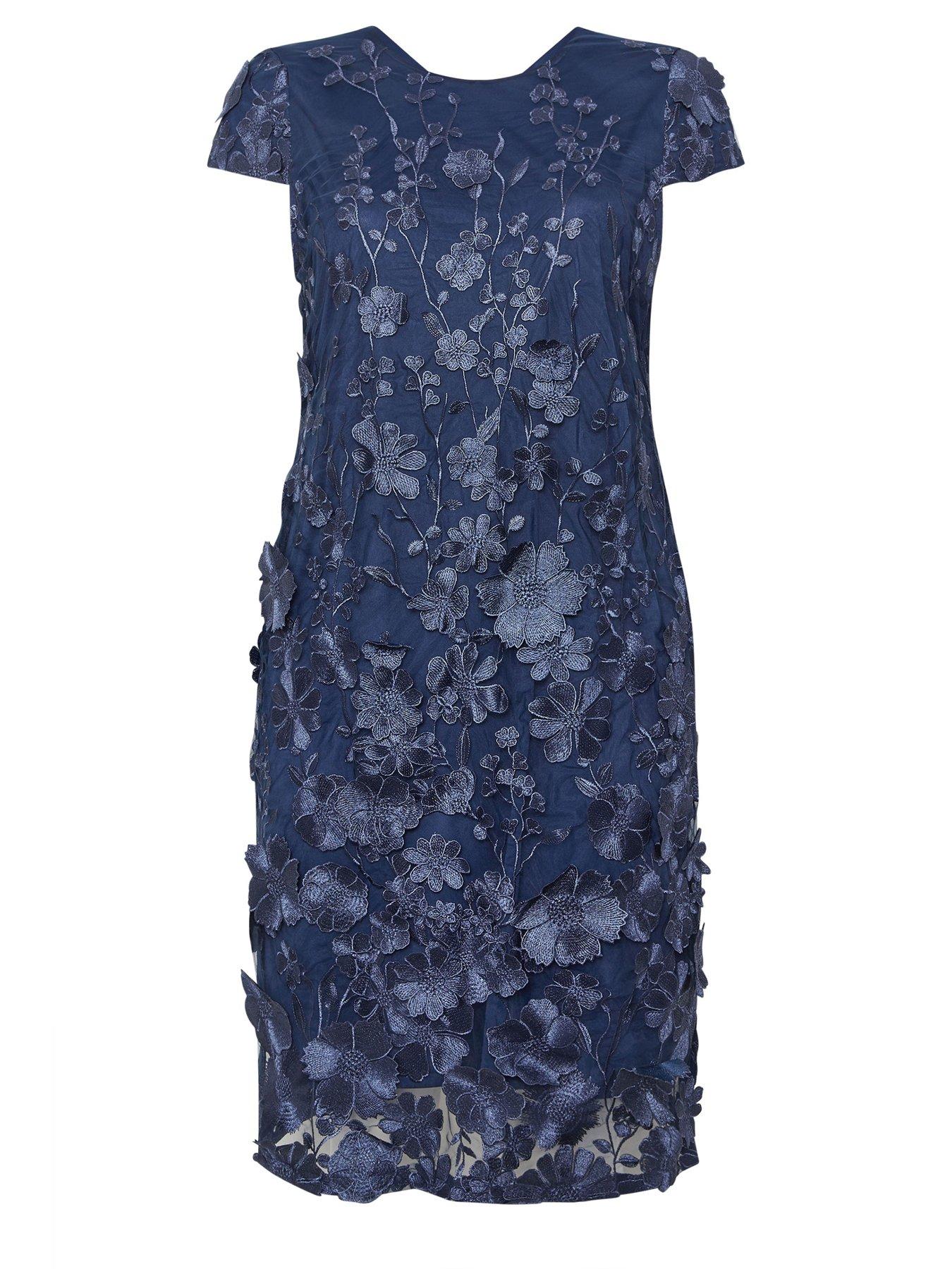Image 5 of 5 of Yours Curve Multi 3D Floral Shift Dress - Blue