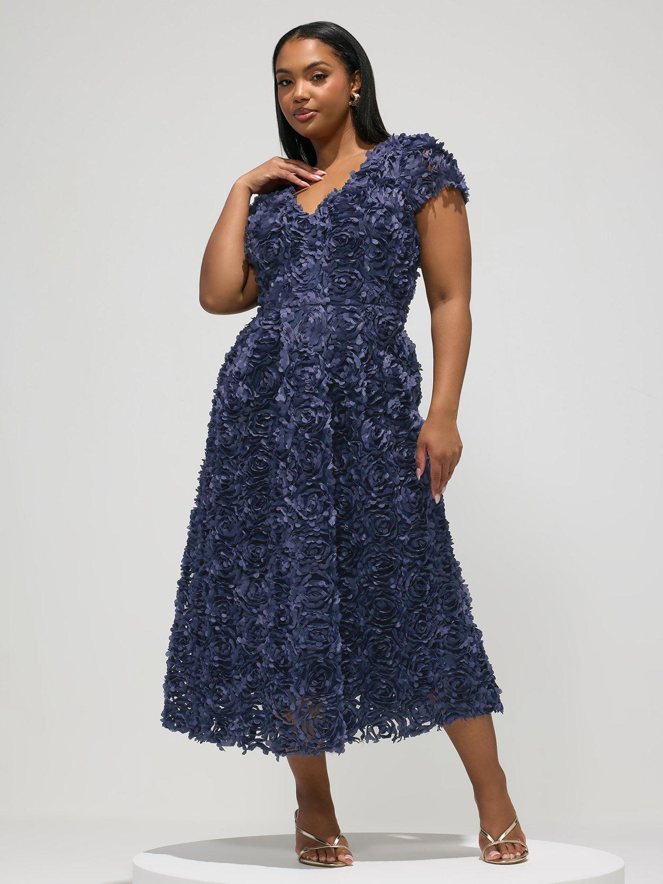 navy blue shift dress plus size Yours London Women's Plus Size Navy Blue Floral 3D Embroidered Shift Dress Size 20