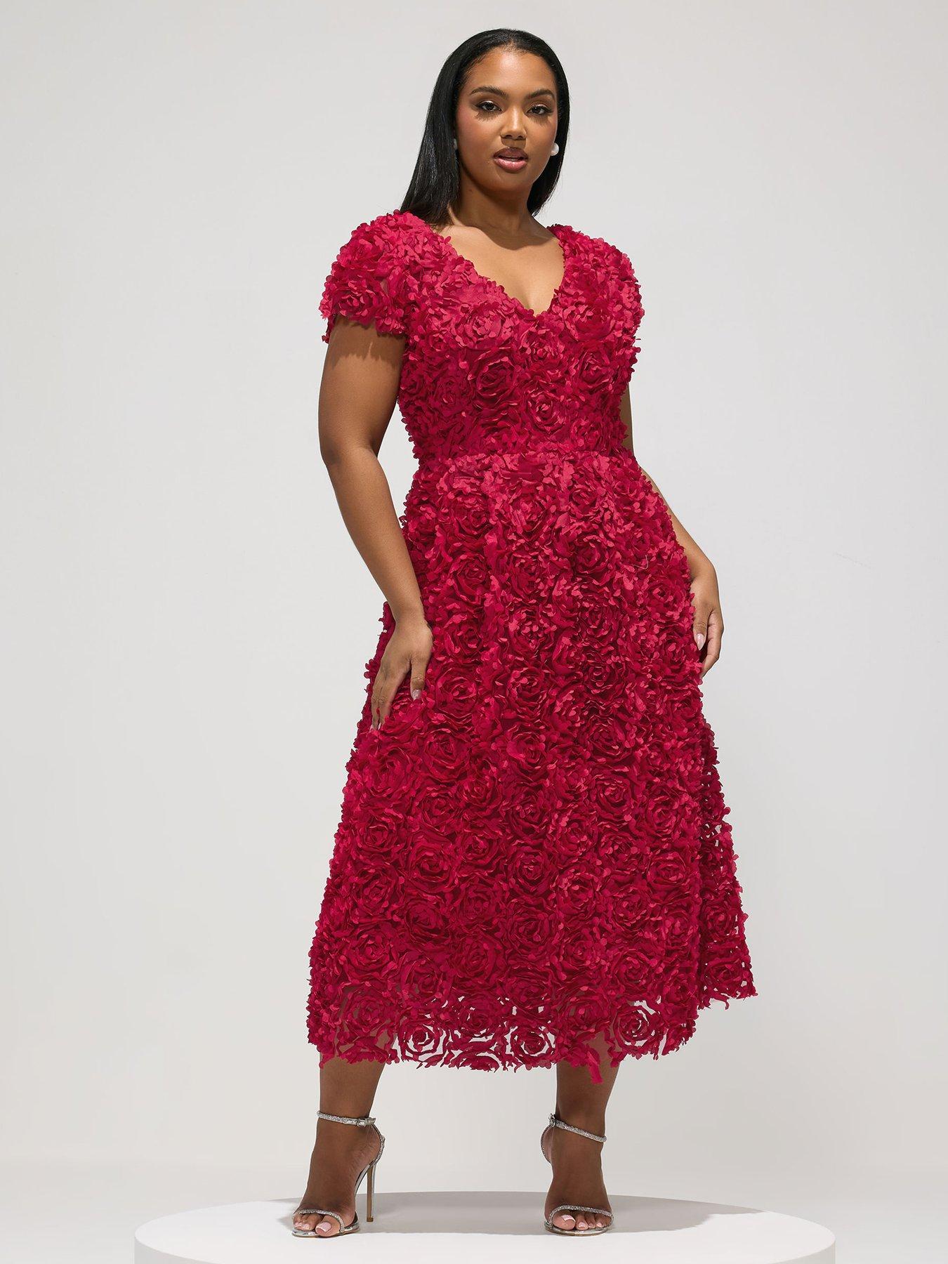yours-curve-3d-floral-cap-sleeve-dress-red