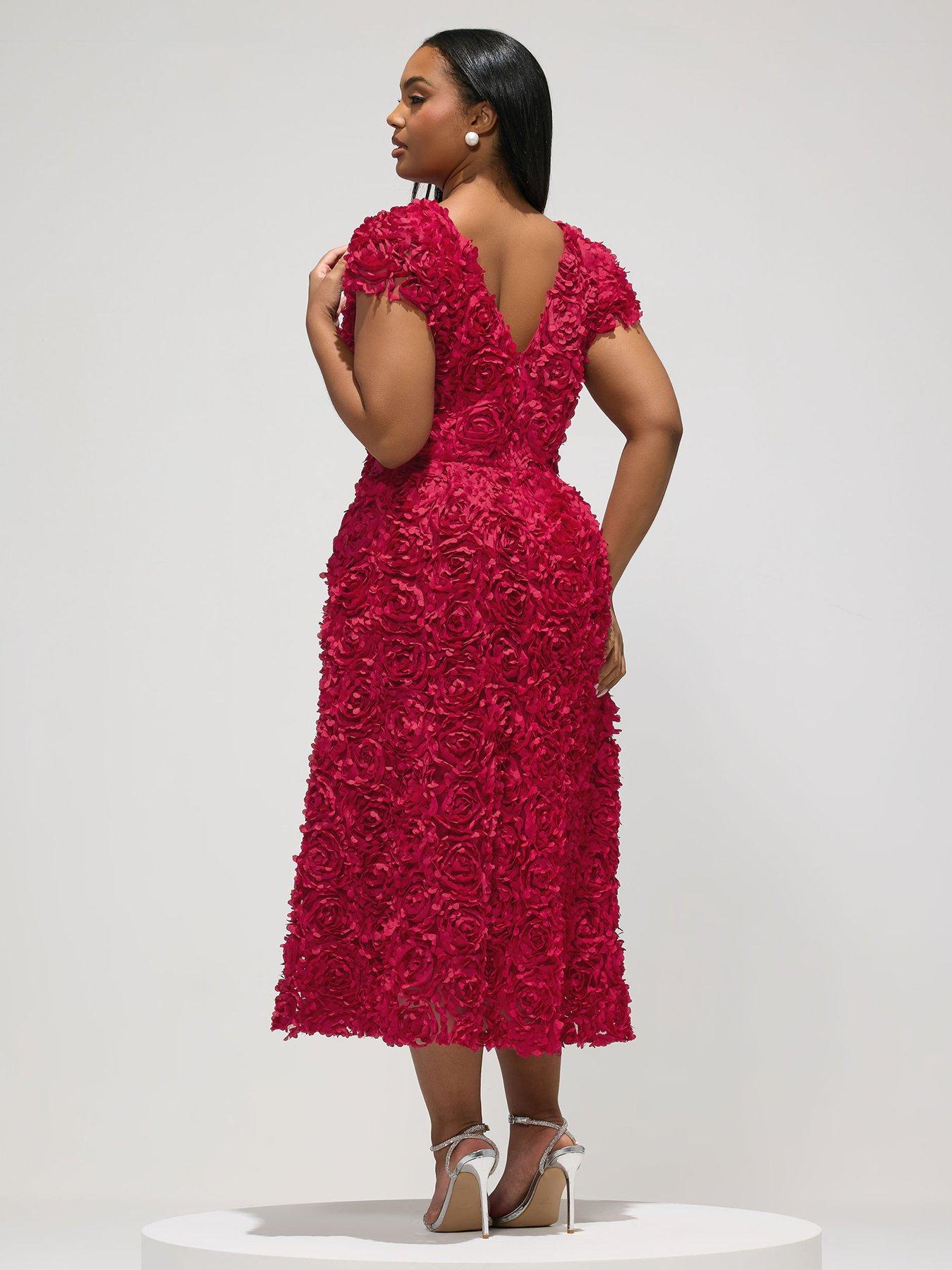 yours-curve-3d-floral-cap-sleeve-dress-redstillFront