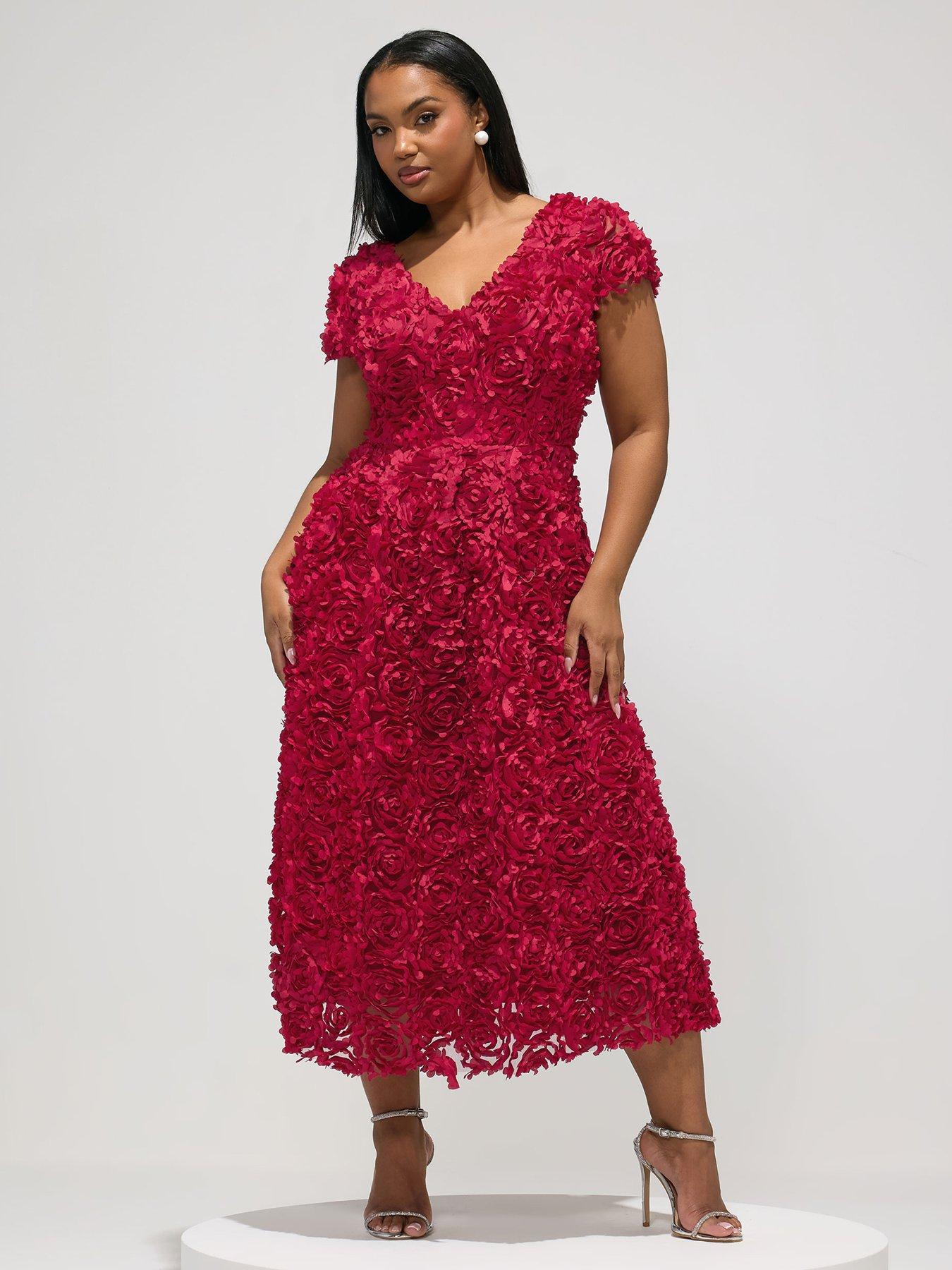 yours-curve-3d-floral-cap-sleeve-dress-redback