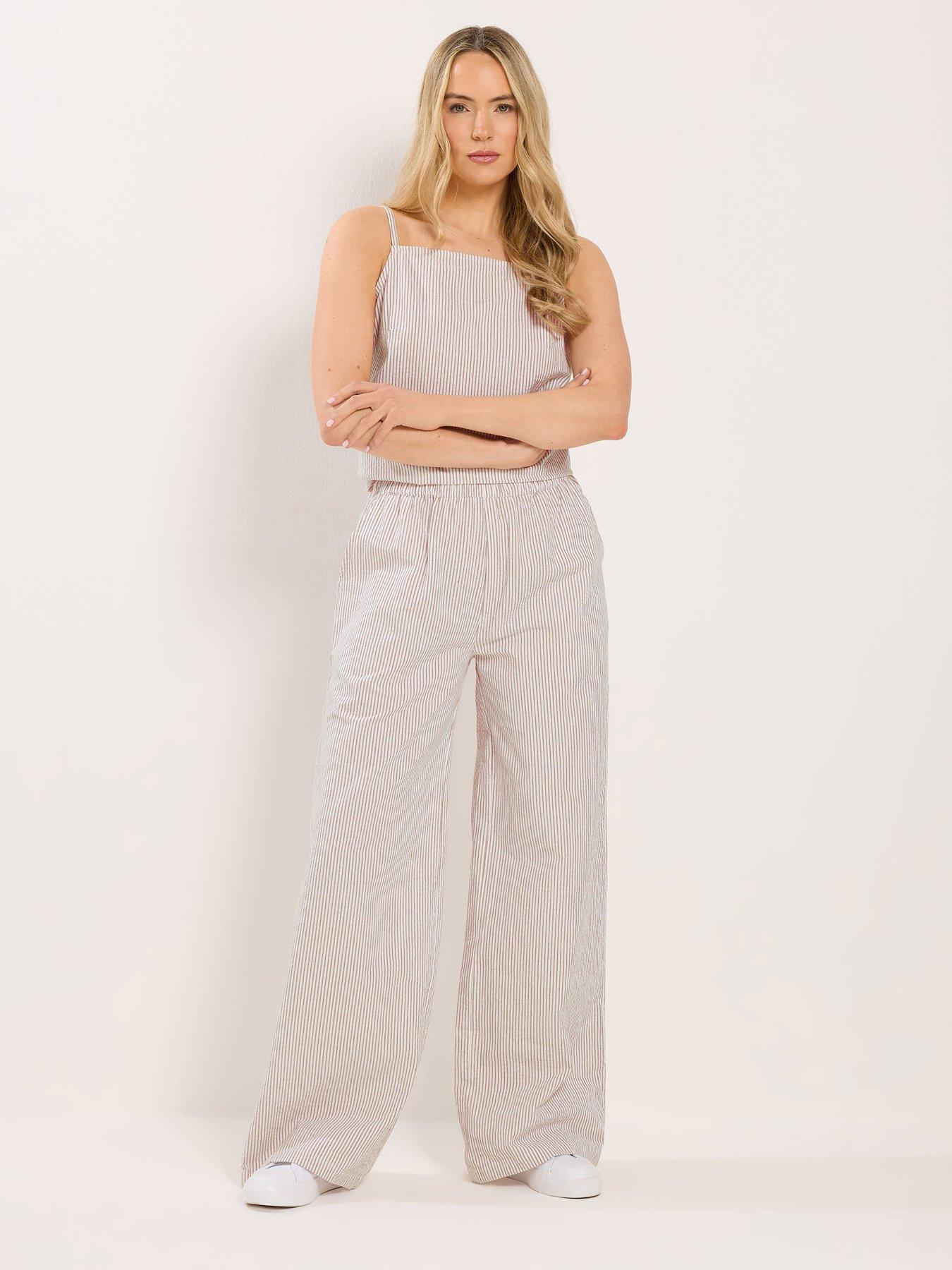Image 1 of 4 of Long Tall Sally Stripe Wide Leg Trousers 34" - Cream