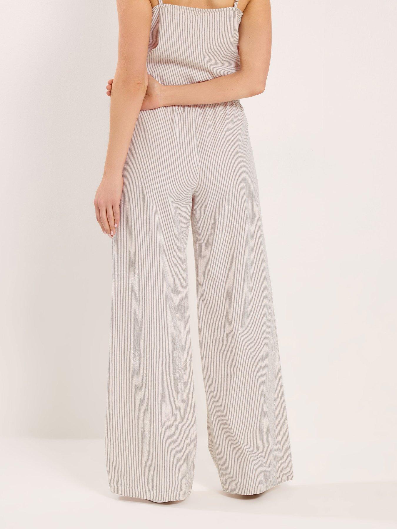 Image 2 of 4 of Long Tall Sally Stripe Wide Leg Trousers 34" - Cream
