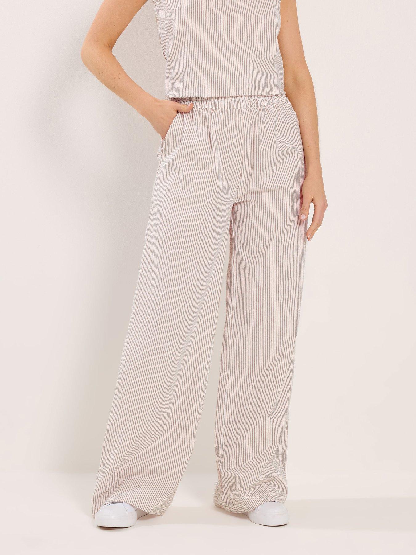 Image 3 of 4 of Long Tall Sally Stripe Wide Leg Trousers 34" - Cream