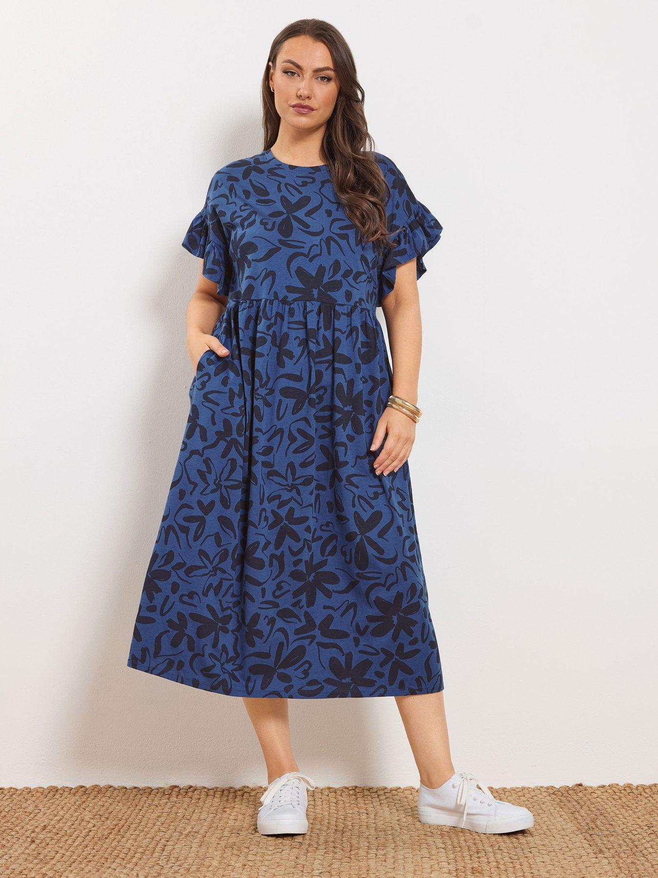 Image 1 of 5 of Yours Curve Frill Midaxi Dress - Blue