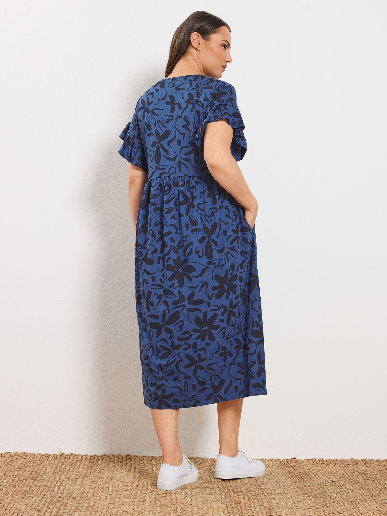 Image 2 of 5 of Yours Curve Frill Midaxi Dress - Blue