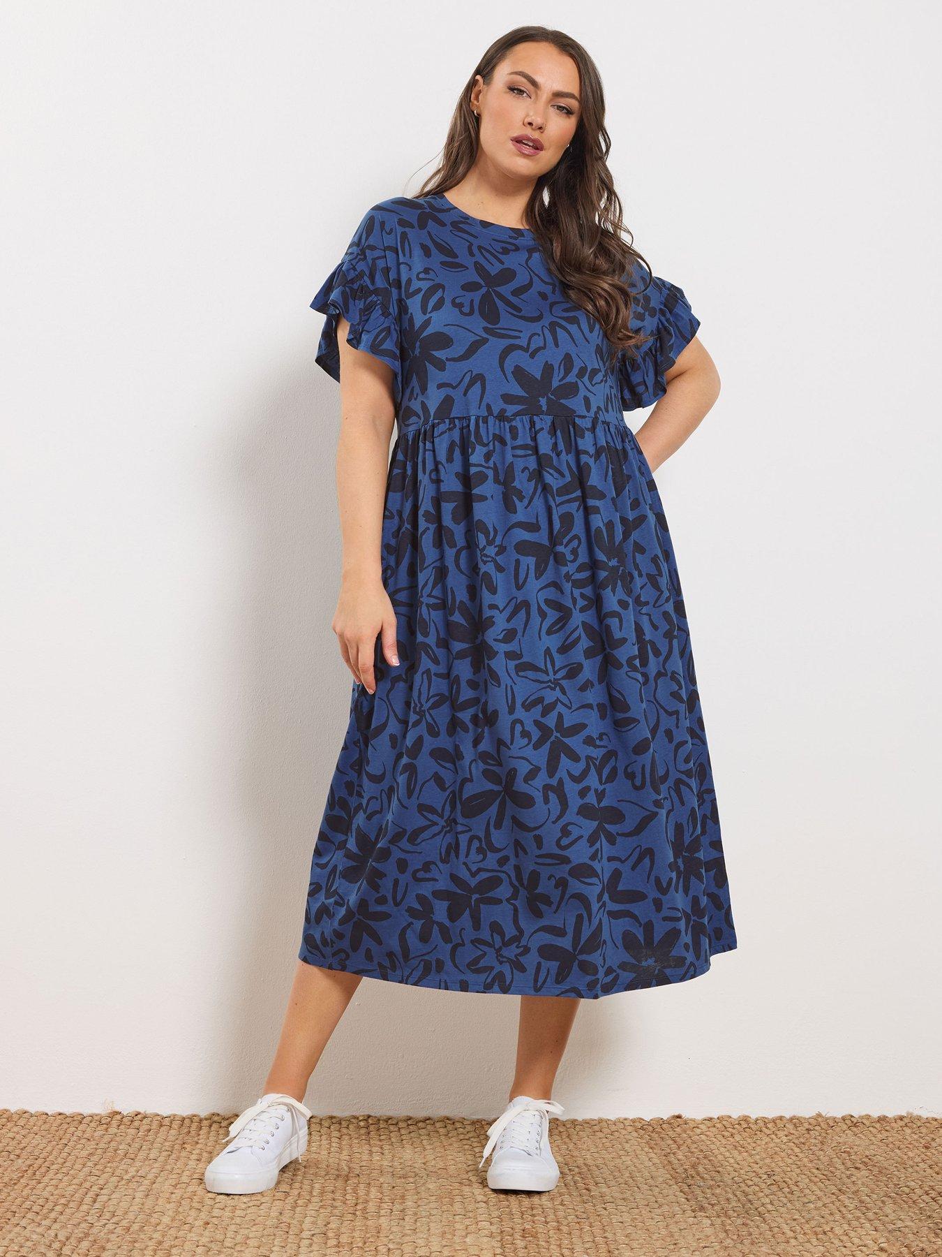 Image 3 of 5 of Yours Curve Frill Midaxi Dress - Blue
