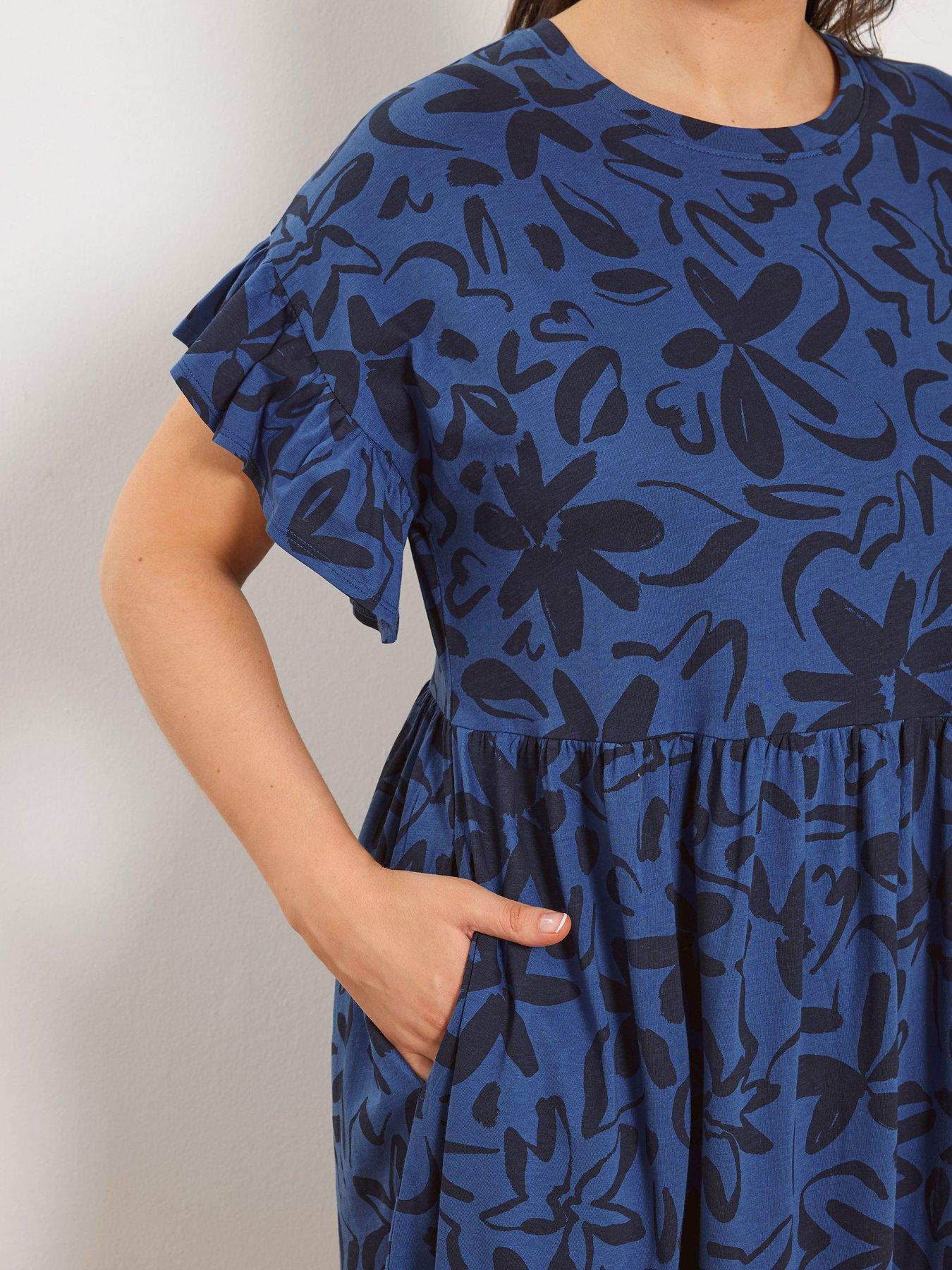 Image 4 of 5 of Yours Curve Frill Midaxi Dress - Blue