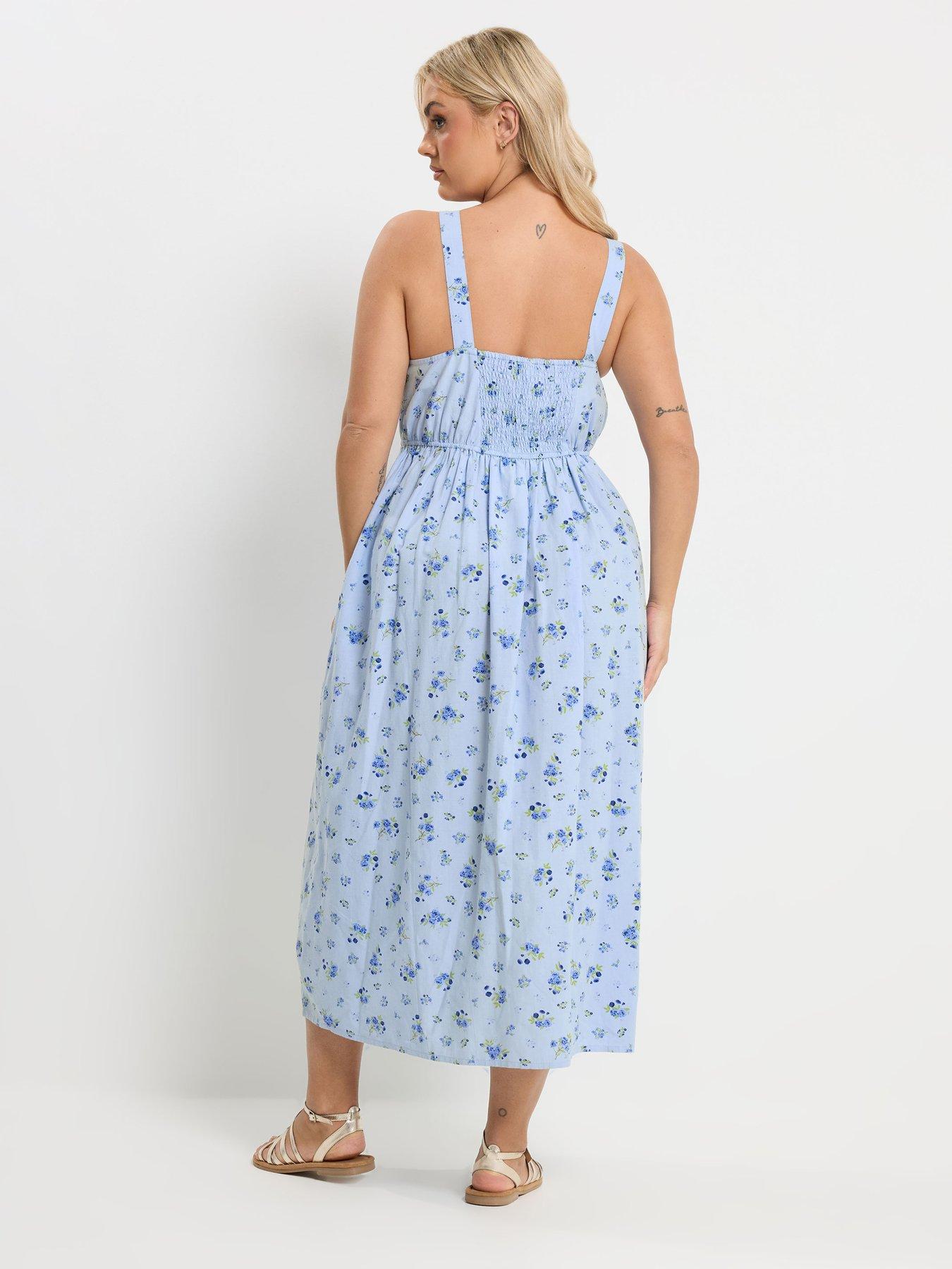 Image 2 of 5 of Yours Curve Linen Milkmaid Dress - Blue