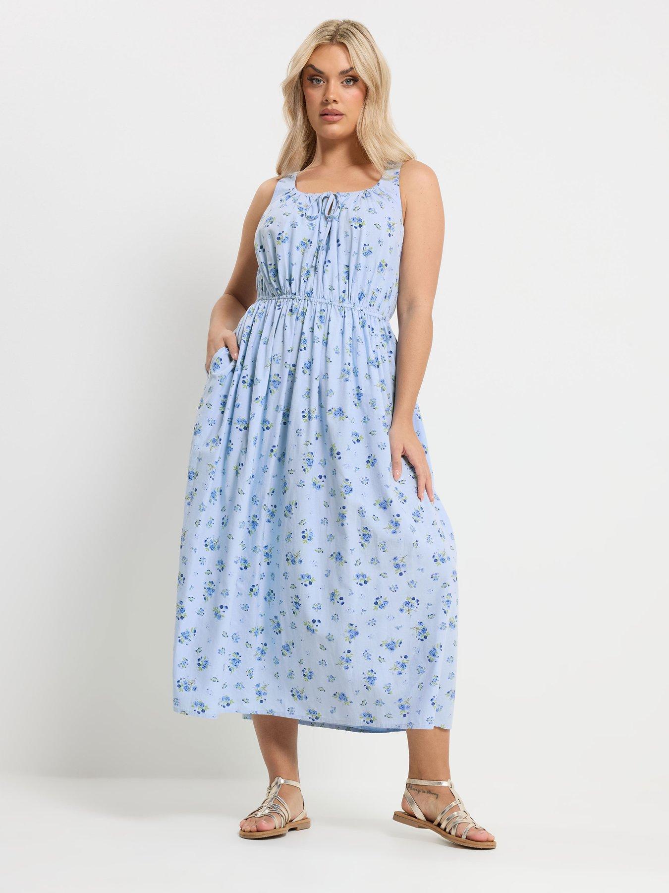 Image 3 of 5 of Yours Curve Linen Milkmaid Dress - Blue