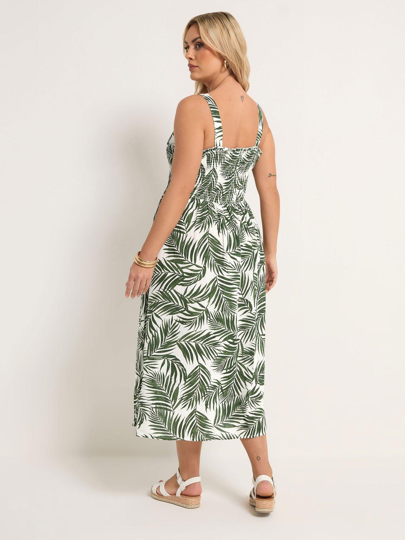 yours-curve-linen-shirred-maxi-dress-greenstillFront