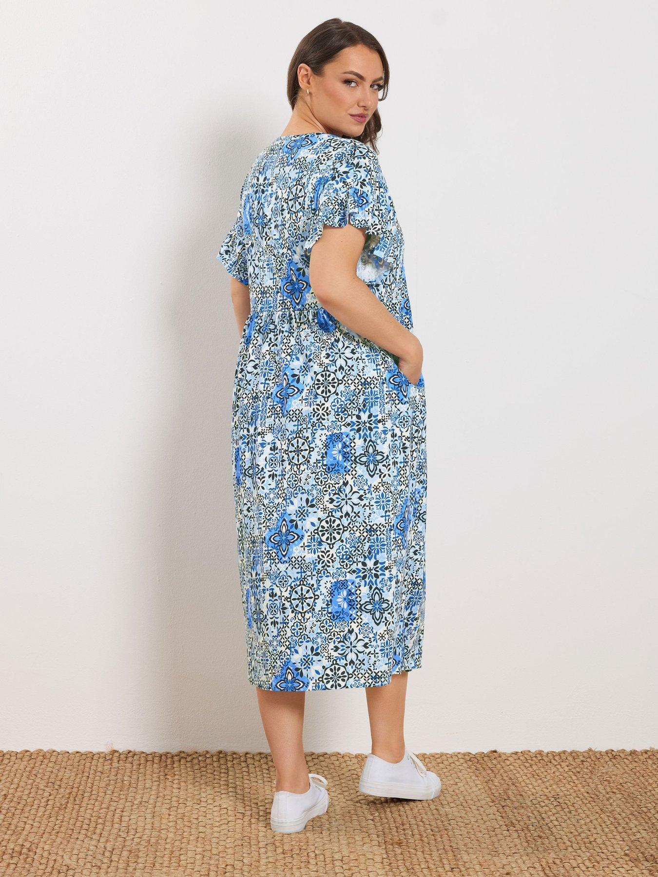 Image 2 of 5 of Yours Curve Frill Midi Dress - Blue
