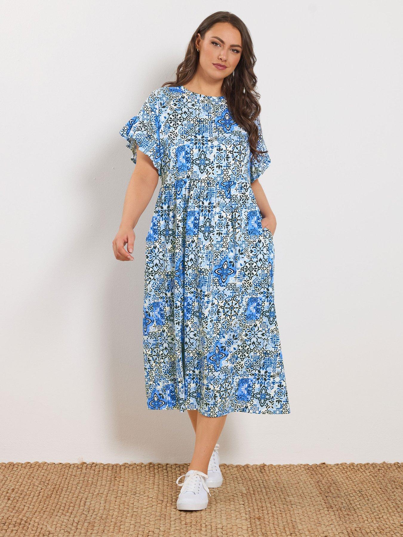 Image 3 of 5 of Yours Curve Frill Midi Dress - Blue