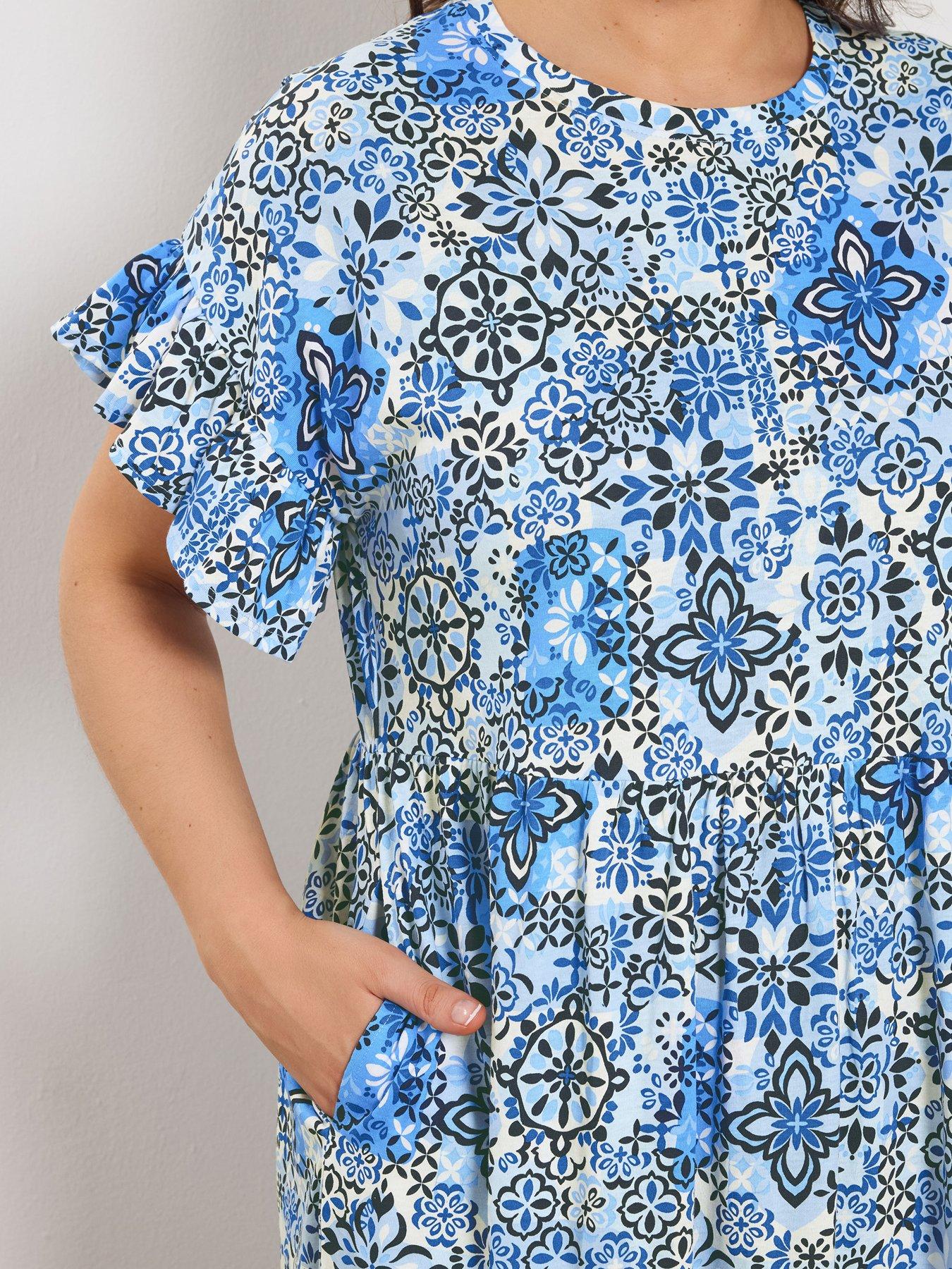 Image 4 of 5 of Yours Curve Frill Midi Dress - Blue