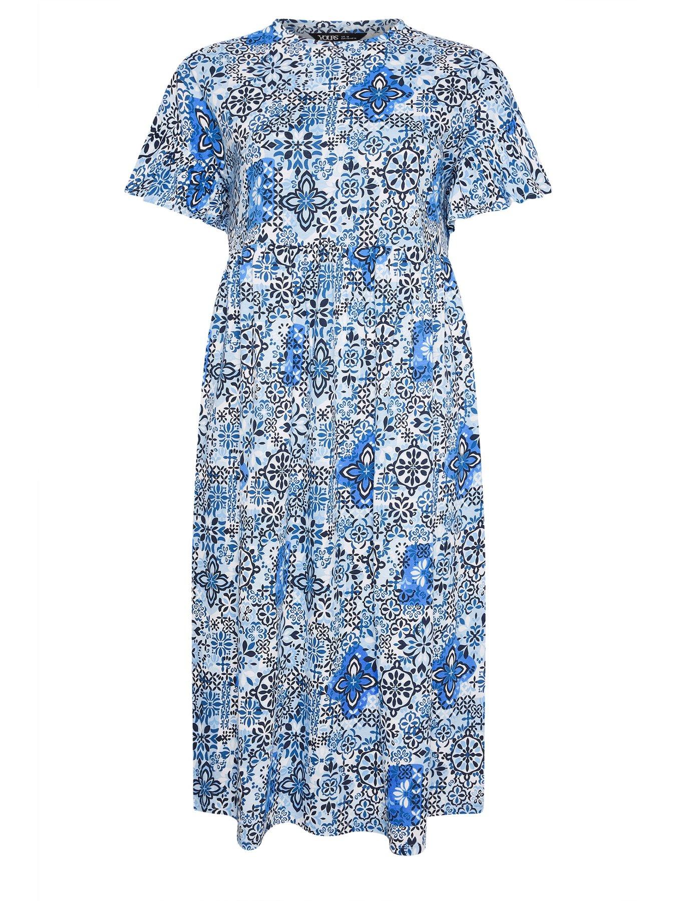 Image 5 of 5 of Yours Curve Frill Midi Dress - Blue