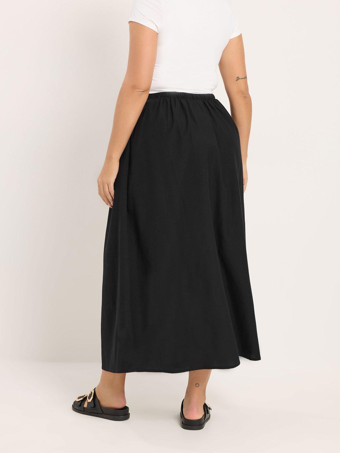 yours-curve-linen-maxi-skirt-blackstillFront