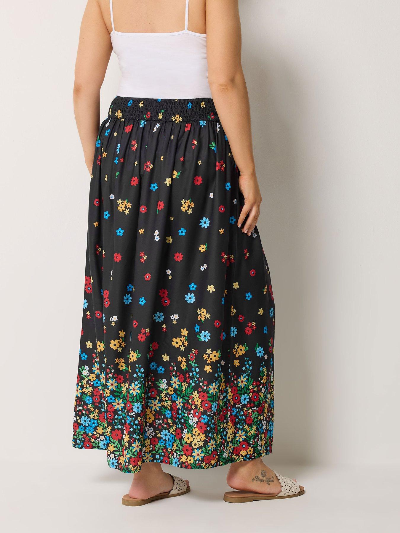 yours-curve-ditsy-border-midaxi-skirt-blackstillFront