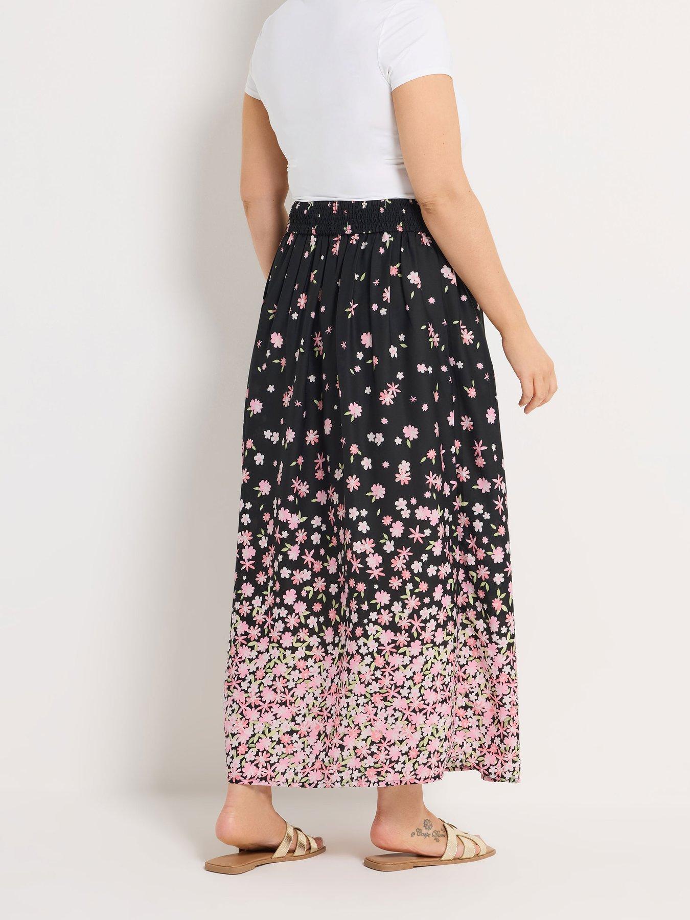 yours-curve-ditsy-border-midaxi-skirt-blackstillFront
