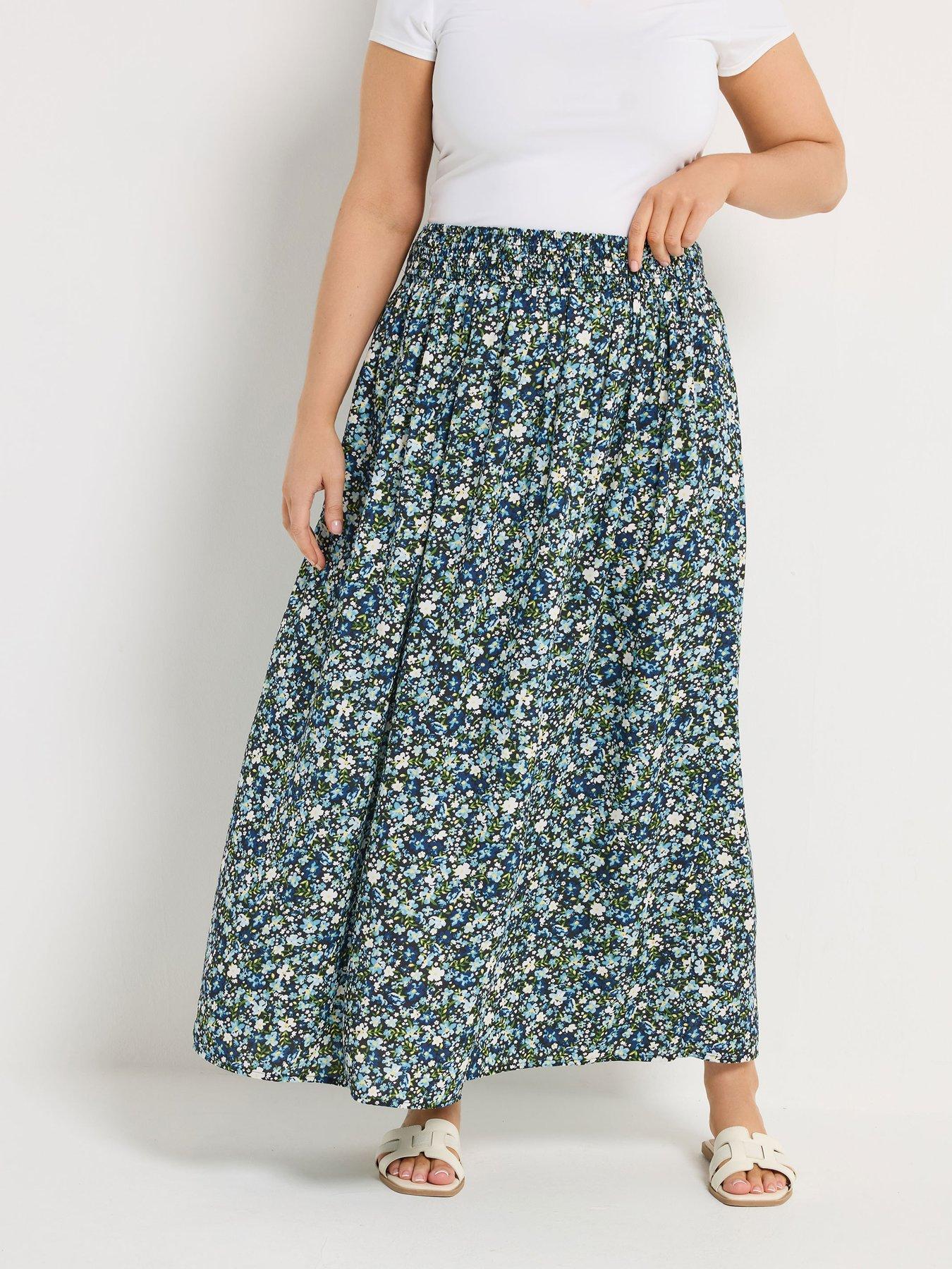 yours-curve-ditsy-midaxi-skirt-bluefront