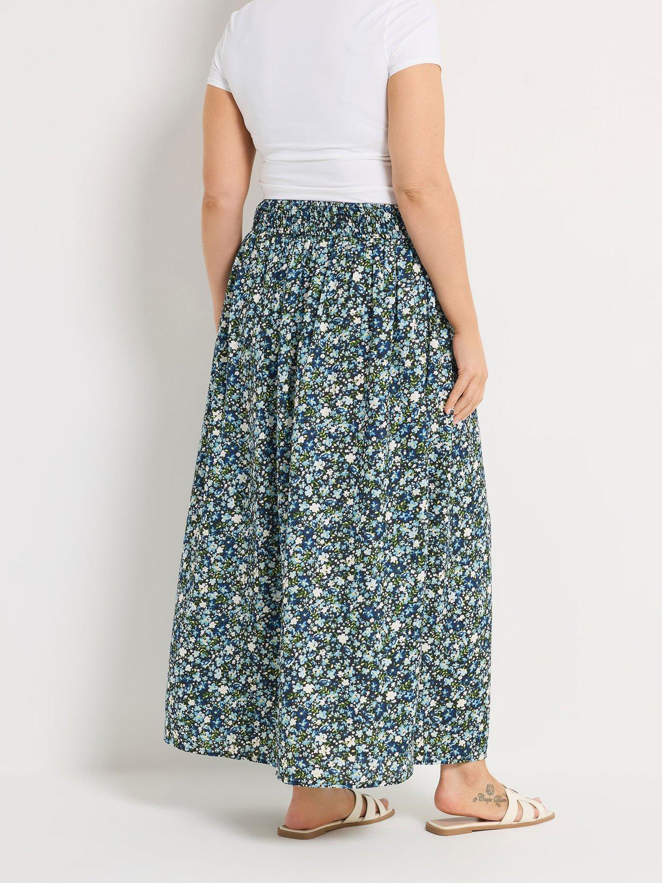 yours-curve-ditsy-midaxi-skirt-bluestillFront