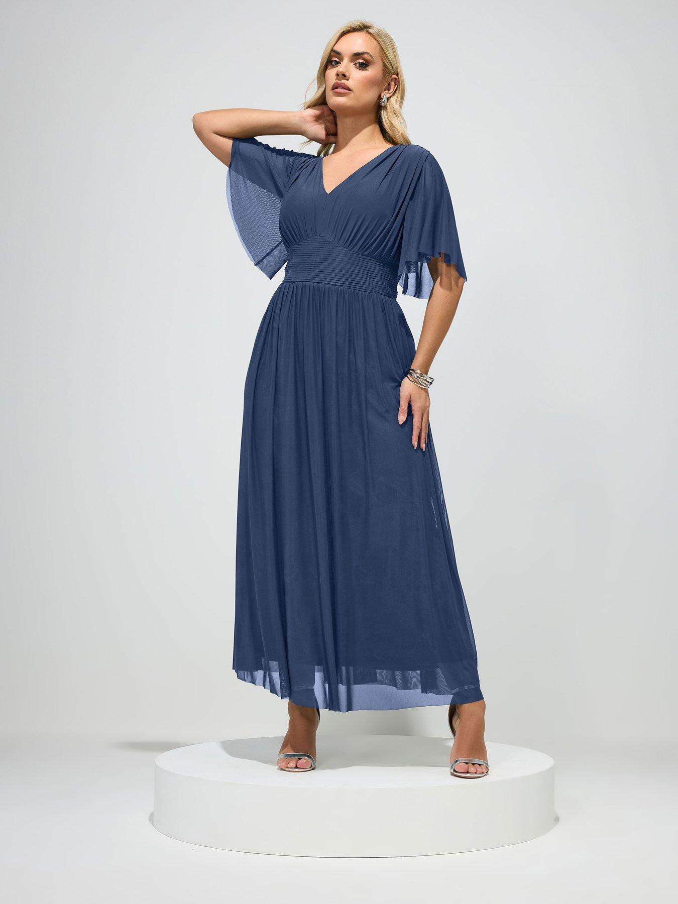 yours-curve-pleated-gathered-v-neck-maxi-dressfront