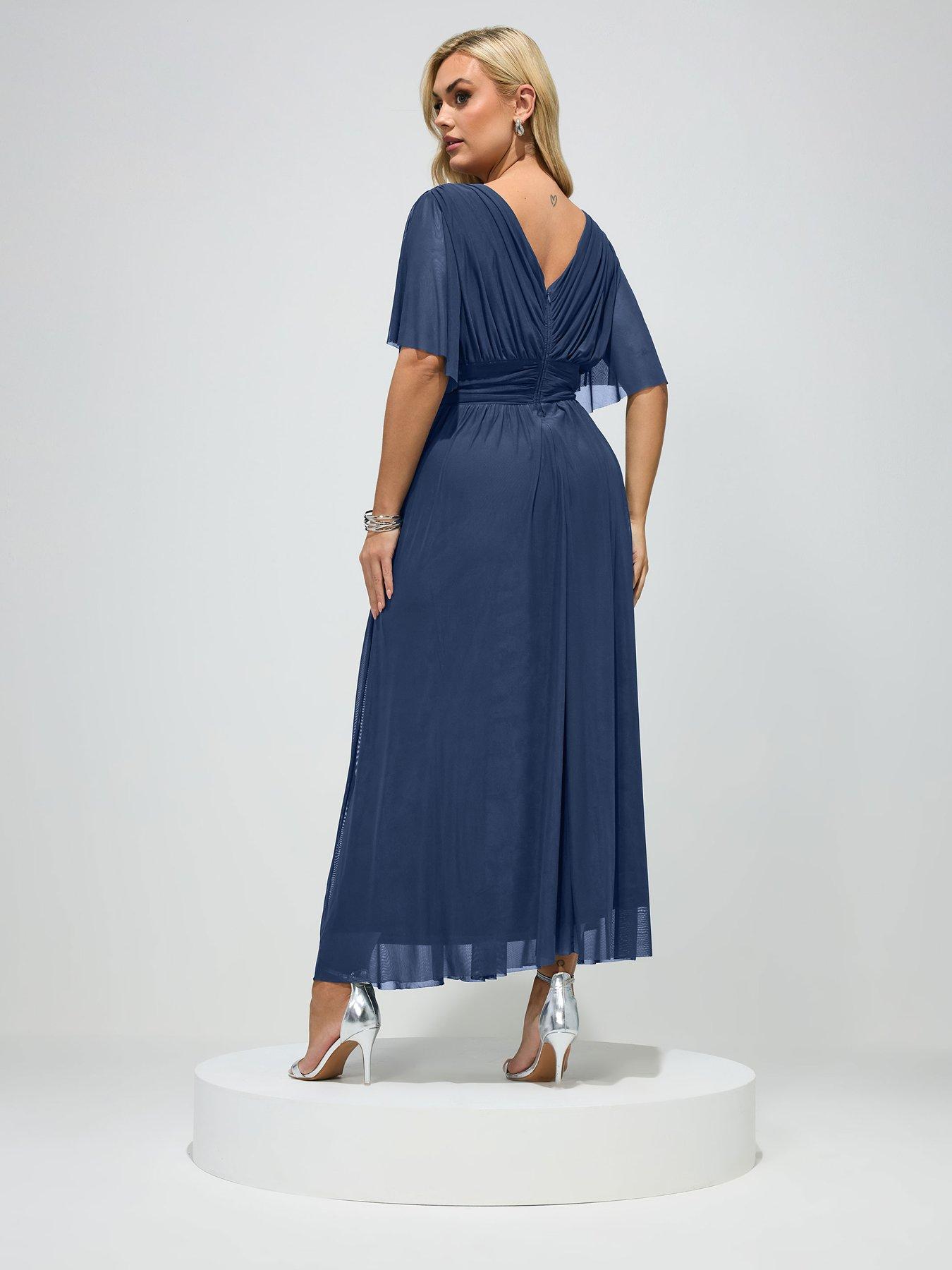 yours-curve-pleated-gathered-v-neck-maxi-dressstillFront