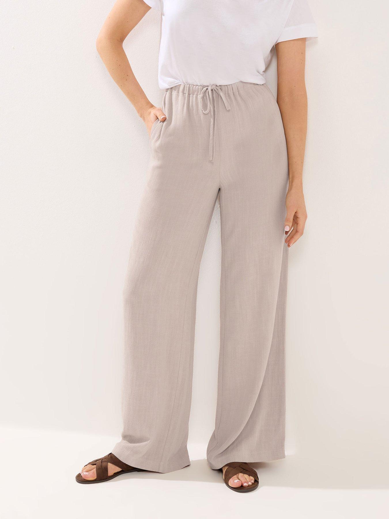 Long Tall Sally Wide Leg Linen Trousers 34" - Cream