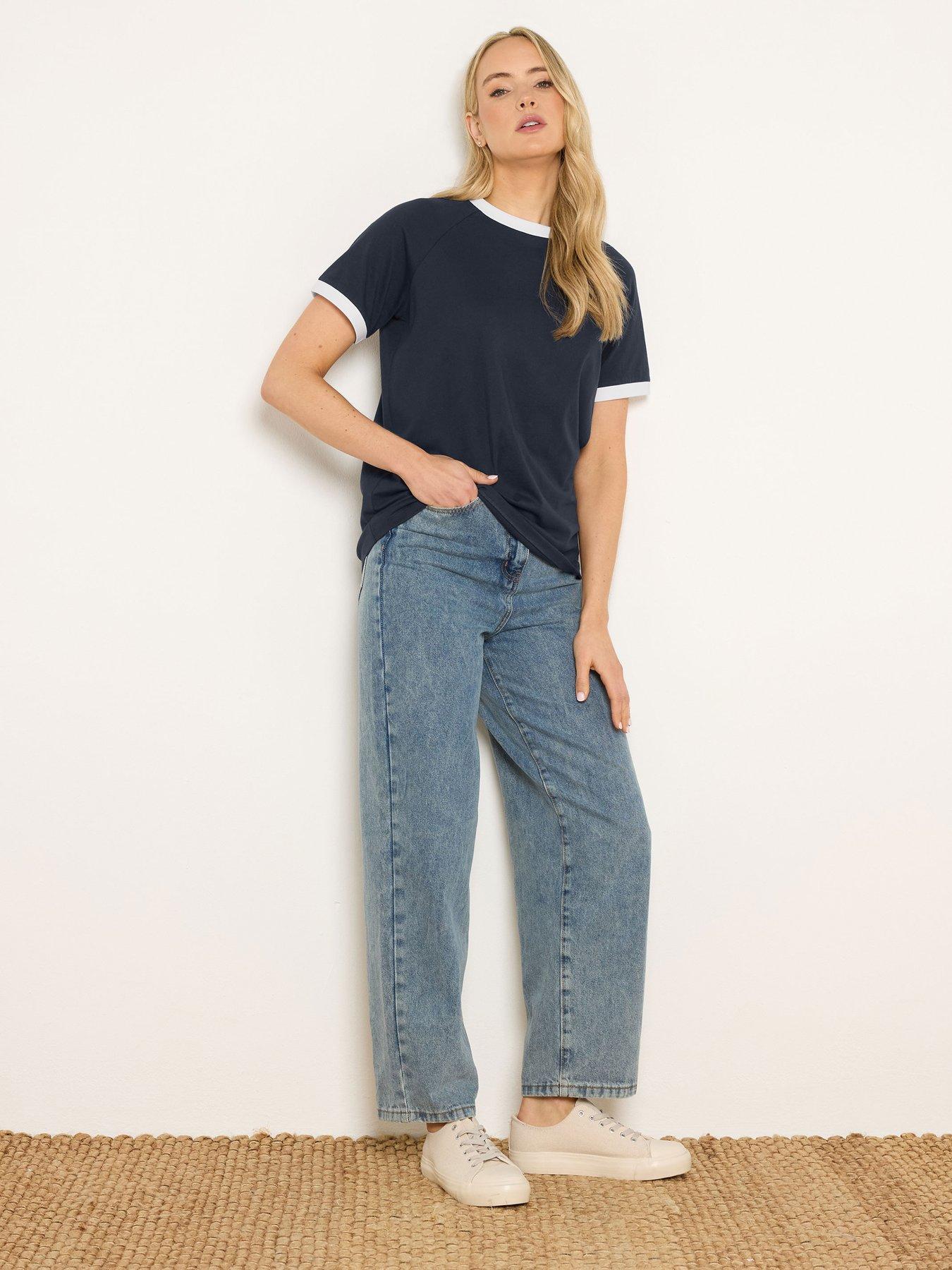 Image 3 of 6 of Long Tall Sally Contrast Piped T-Shirt - Blue