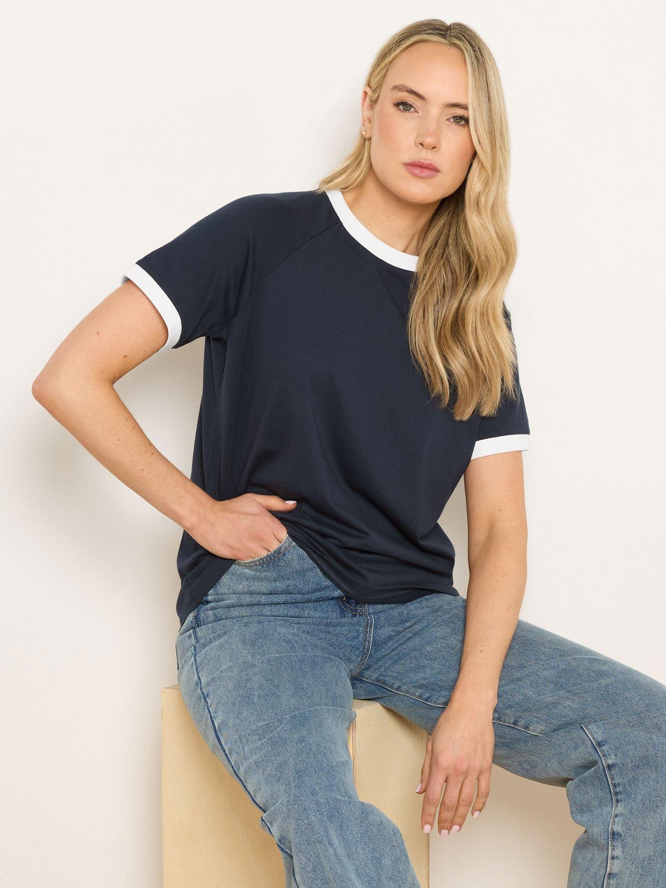 Image 4 of 6 of Long Tall Sally Contrast Piped T-Shirt - Blue