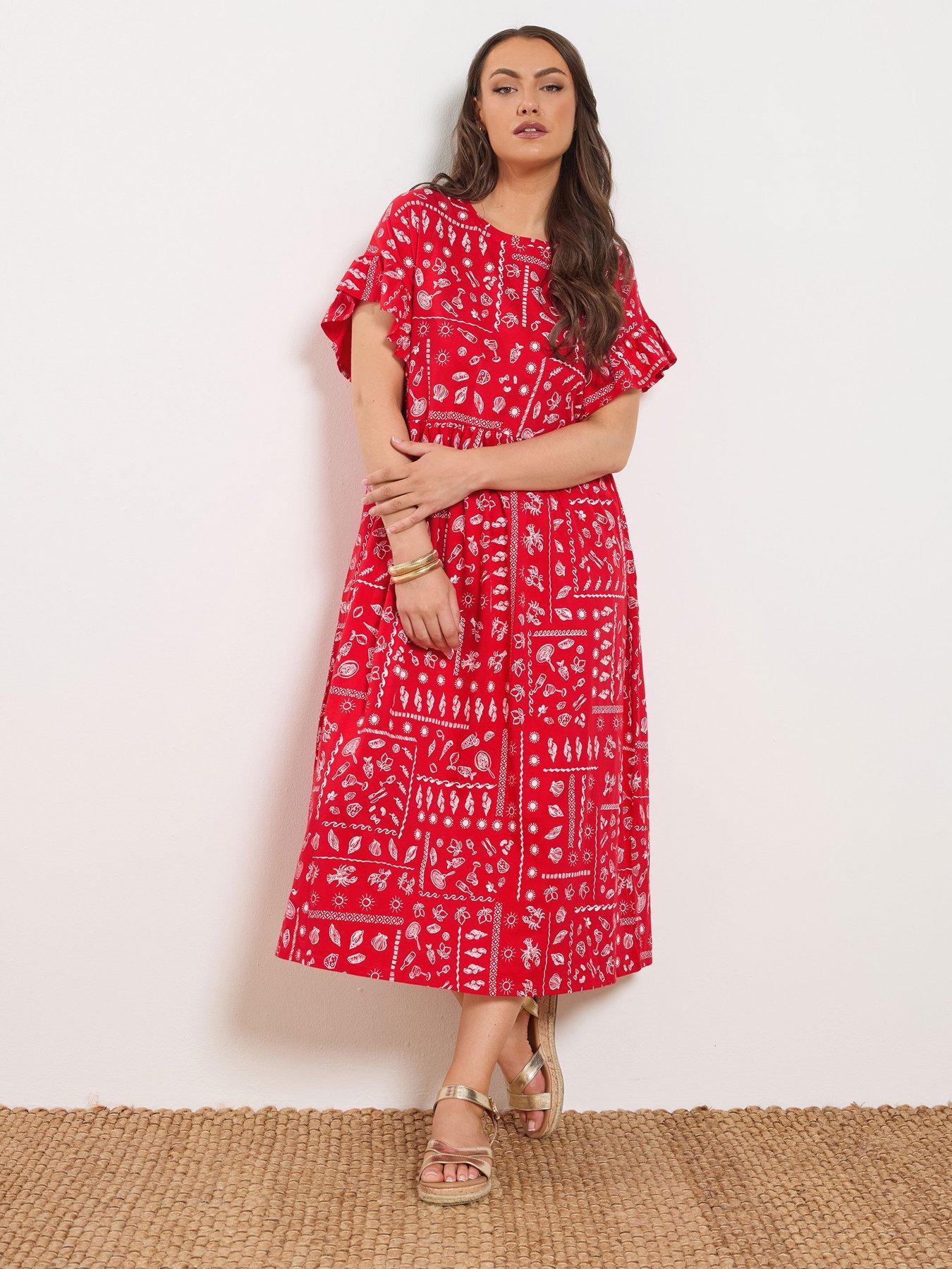 Image 3 of 5 of Yours Curve Frill Midi Dress - Red