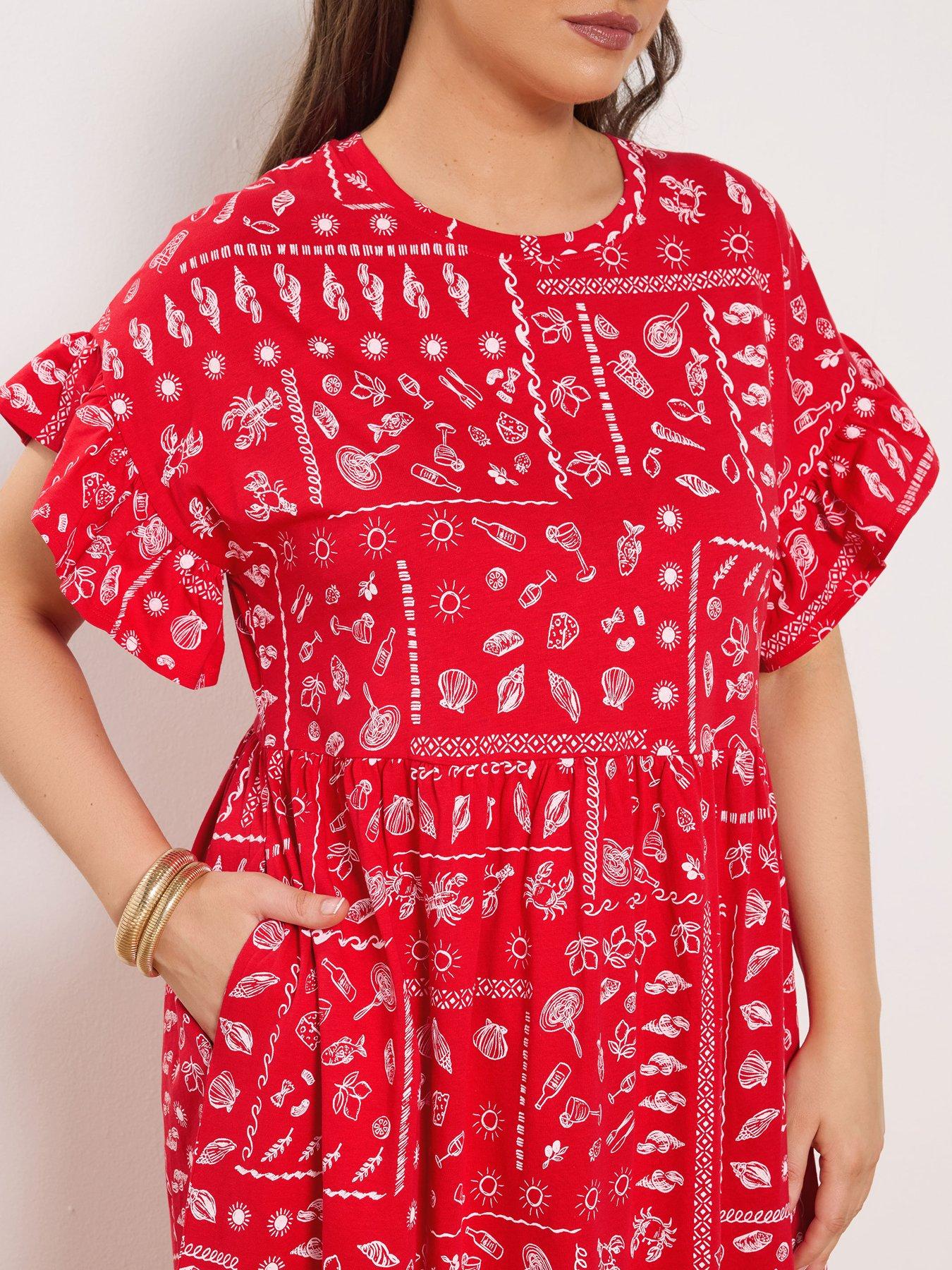 Image 4 of 5 of Yours Curve Frill Midi Dress - Red