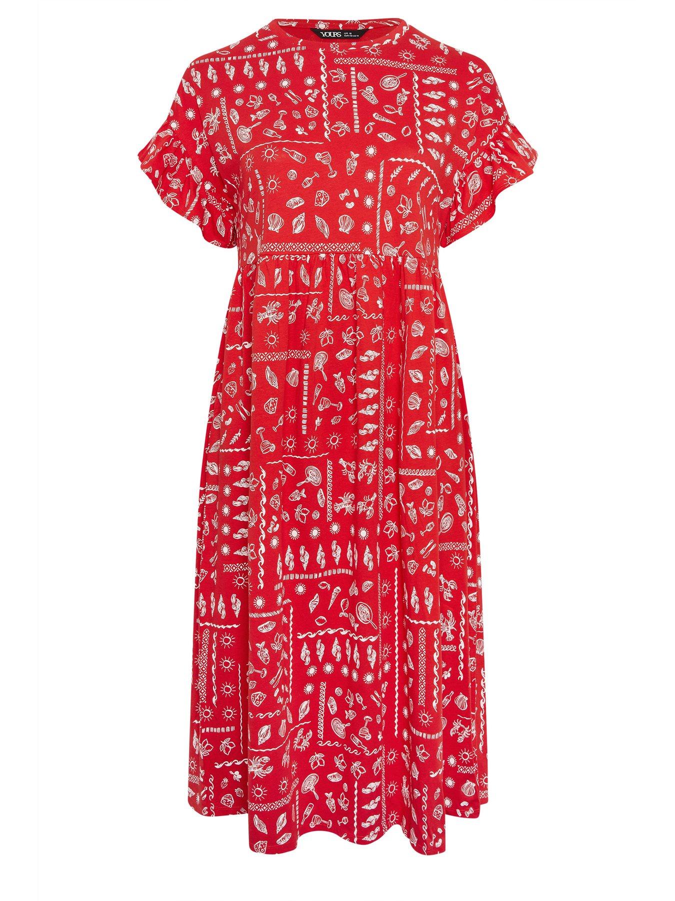 Image 5 of 5 of Yours Curve Frill Midi Dress - Red