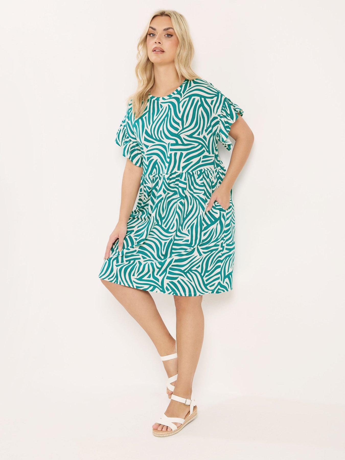 Yours Curve Frill Sleeve Tunic Dress - Green