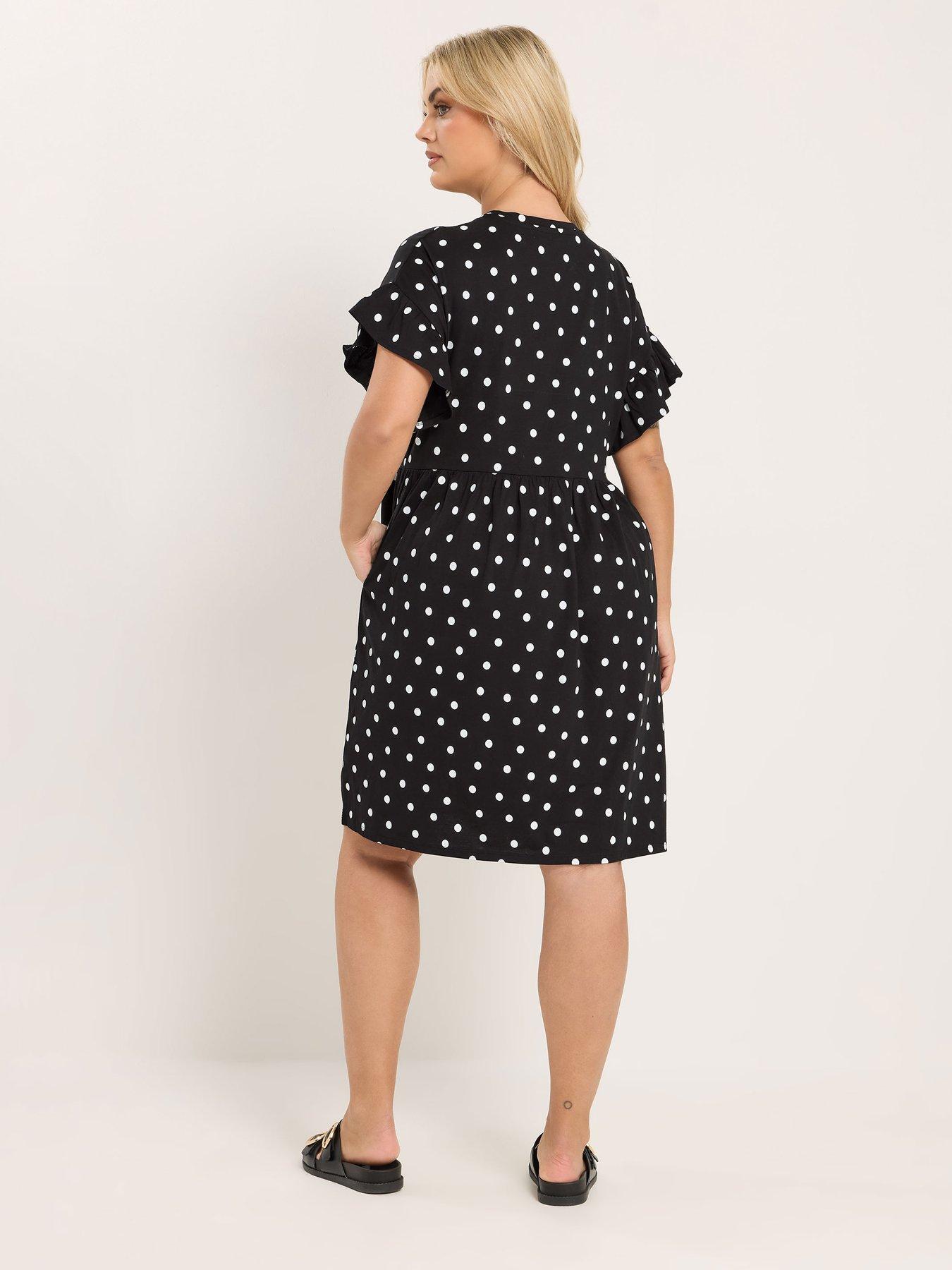 Image 2 of 5 of Yours Curve Frill Sleeve Tunic Dress - Black