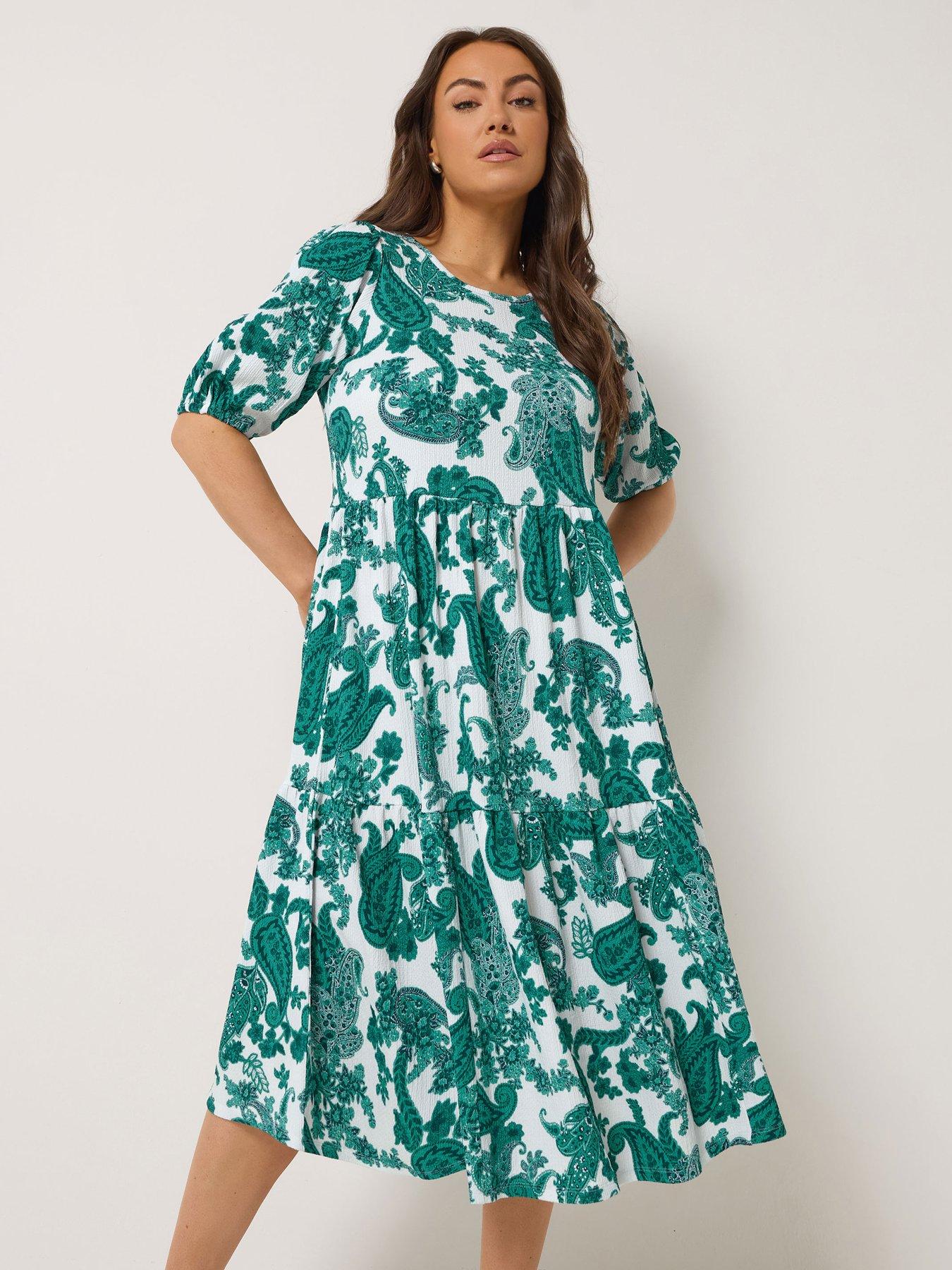 Image 1 of 5 of Yours Curve Puff Sleeve Tiered Midaxi Dress - White