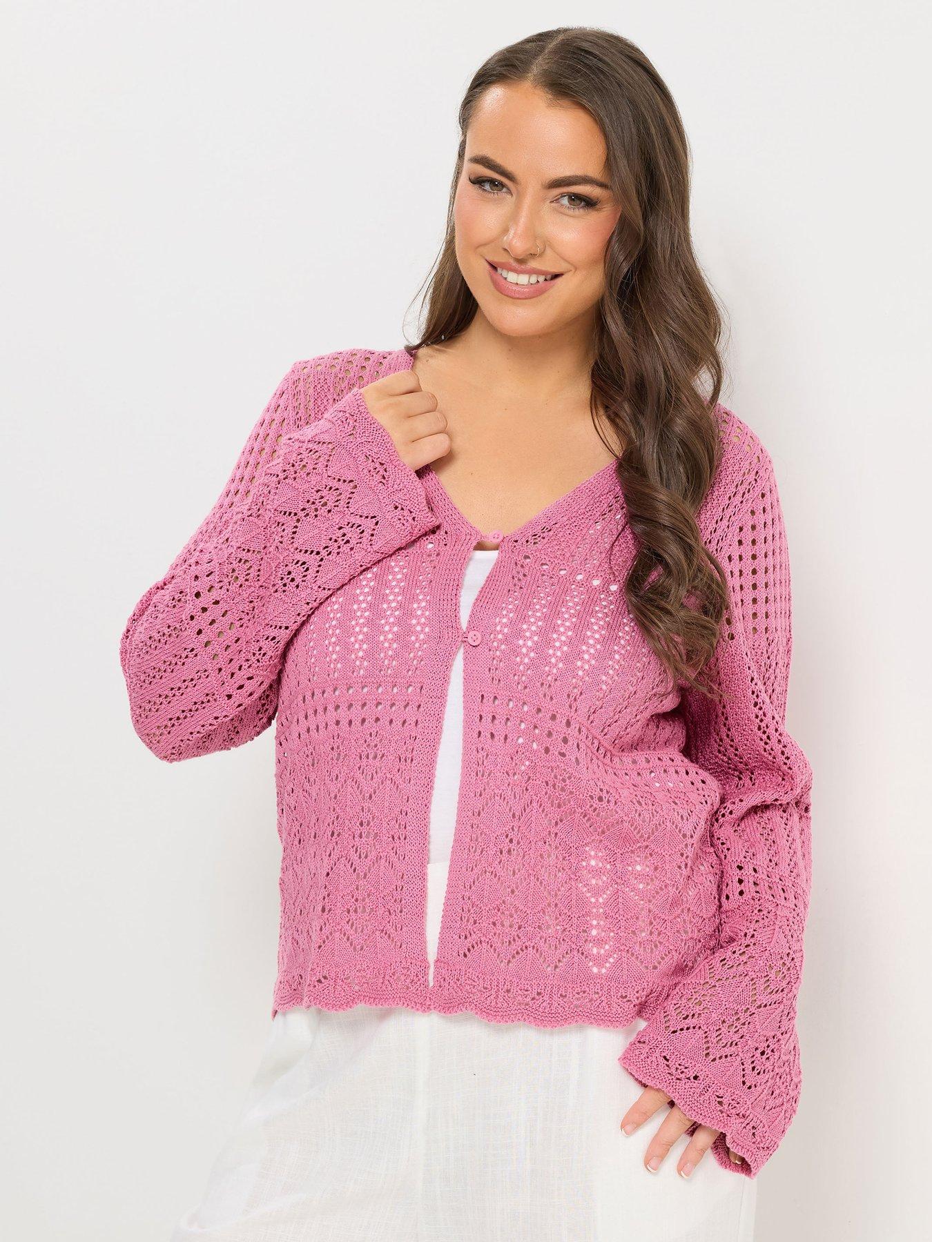 yours-curve-pointelle-stitch-cardigan-pinkfront