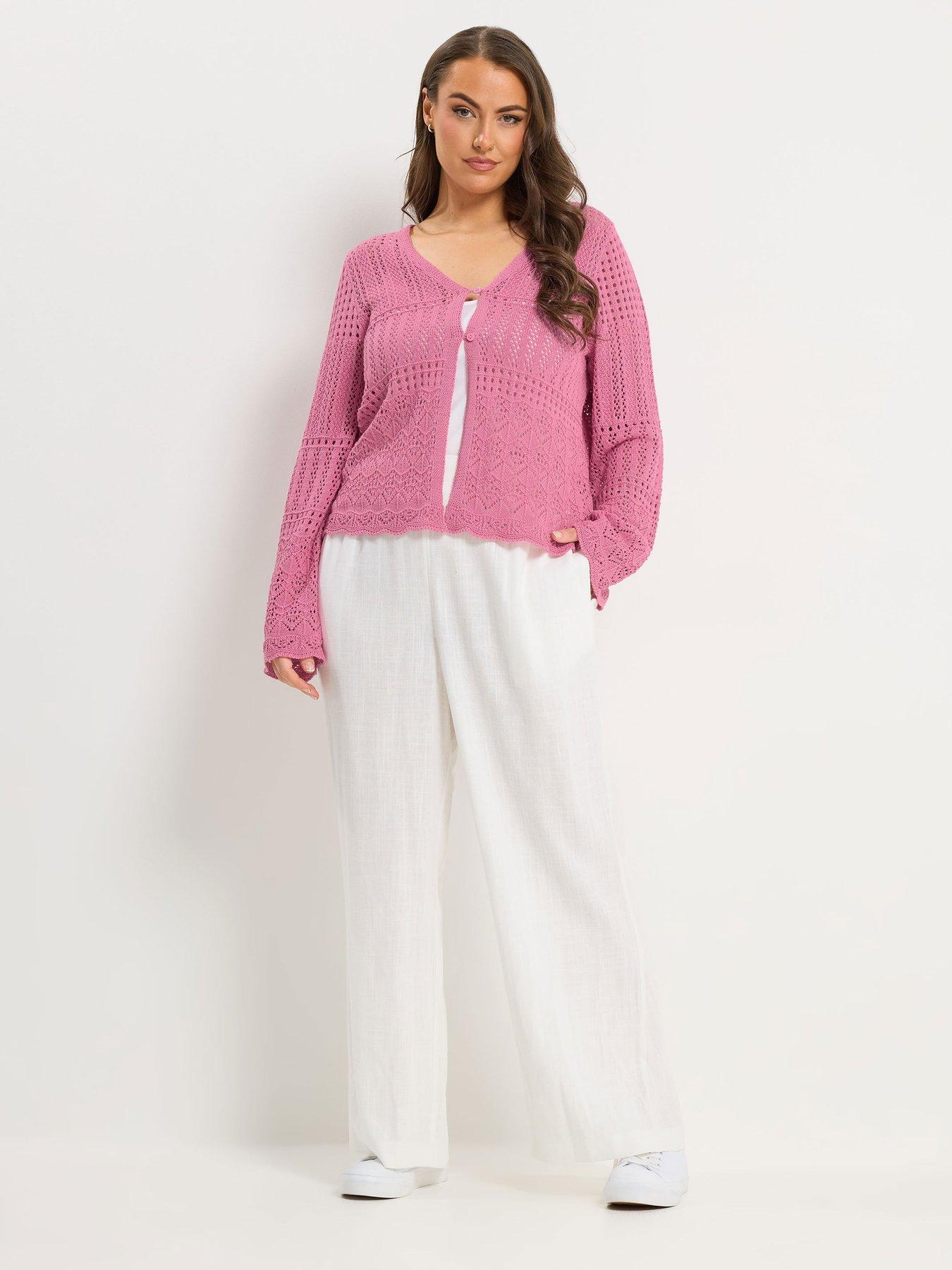 yours-curve-pointelle-stitch-cardigan-pinkback